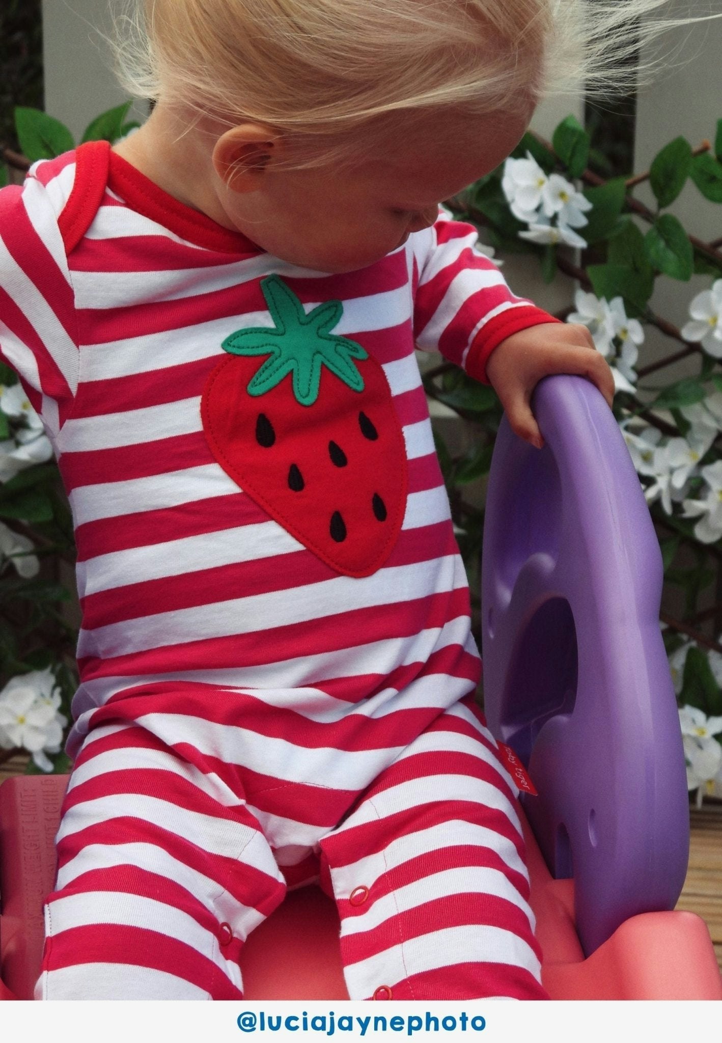 Toby Tiger Organic Picnic Strawberry Applique Sleepsuit - 6-12M / 80Cm