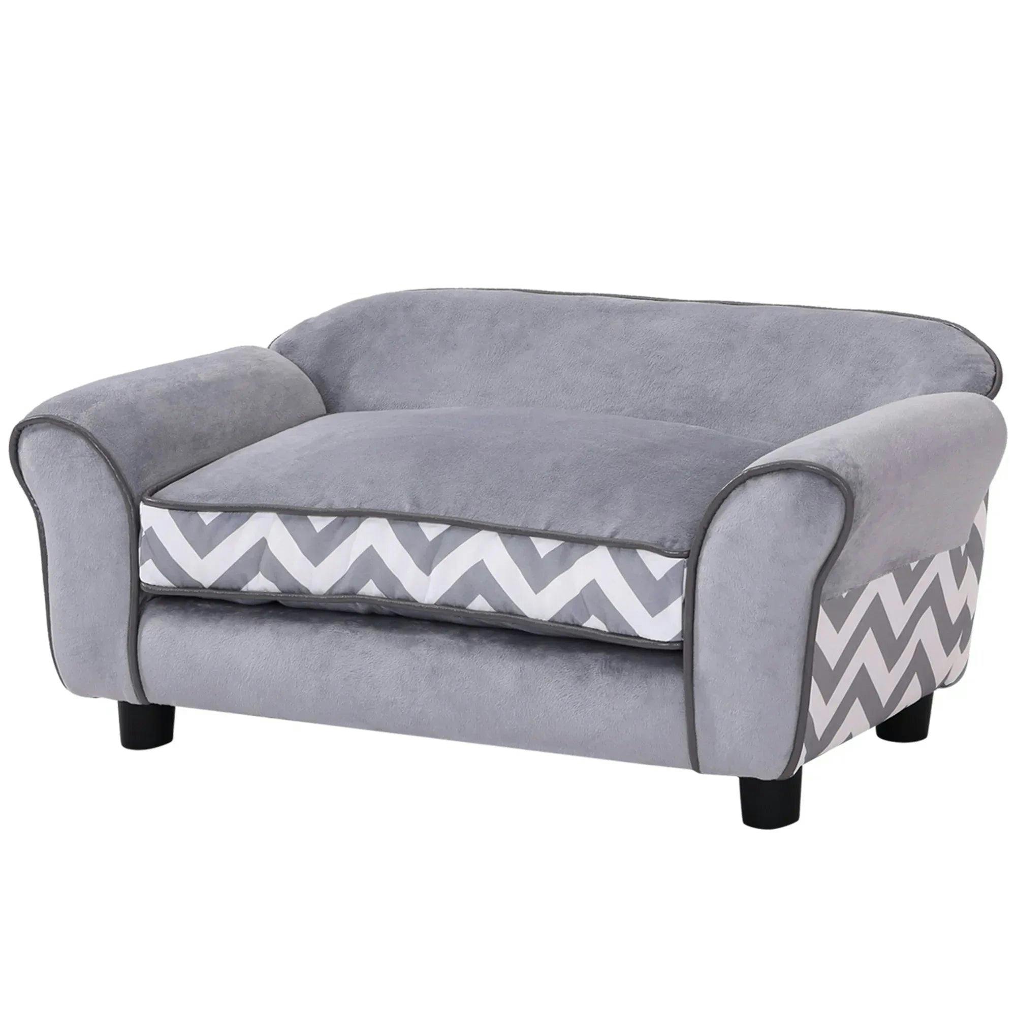 Pawhut Dog Sofa Cat Couch Bed For Xs Dogs W/ Removable Sponge Cushion - Grey - Image 7