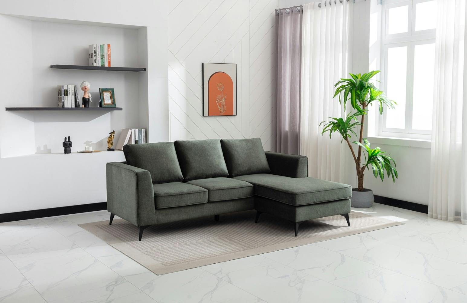 Black Aston Reversable Chaise - Moss
