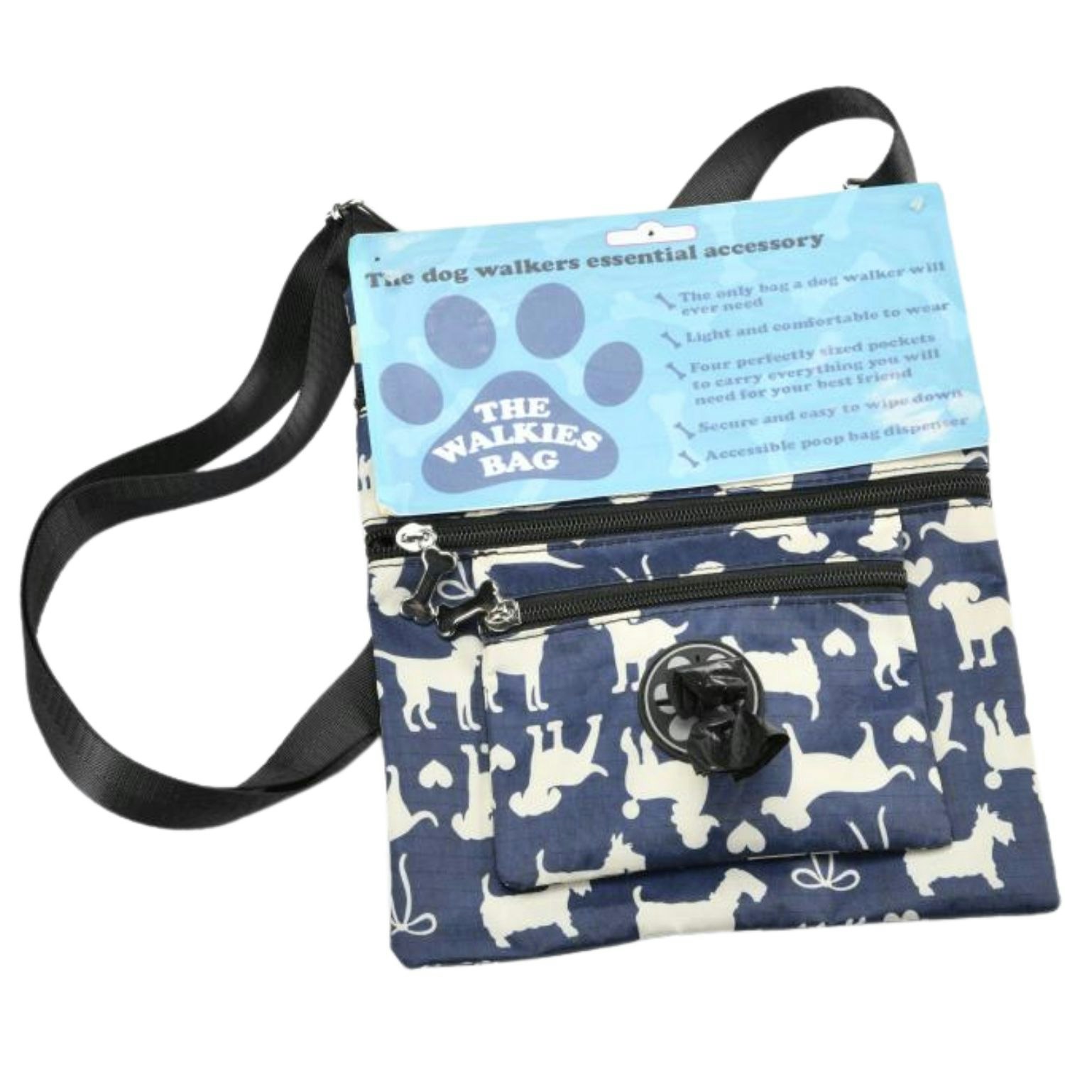 Love Emvy Dog Walking Treat Crossbody Bag With Poop Bag Dispenser - Navy