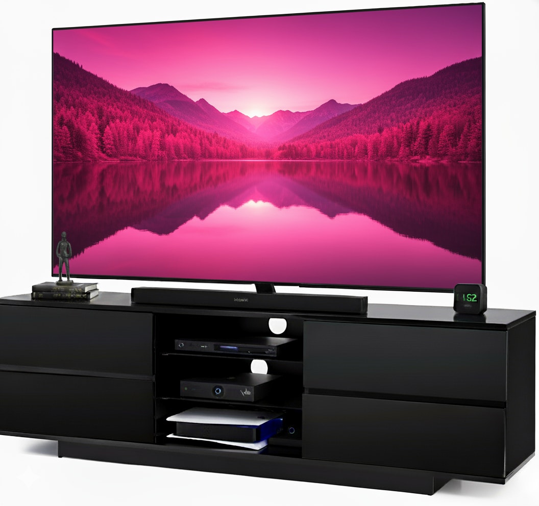 Rackhams Black Avitus Gloss Designer Stand Up To 65Inch Flat Screen Led And Lcd Tv Cabinet
