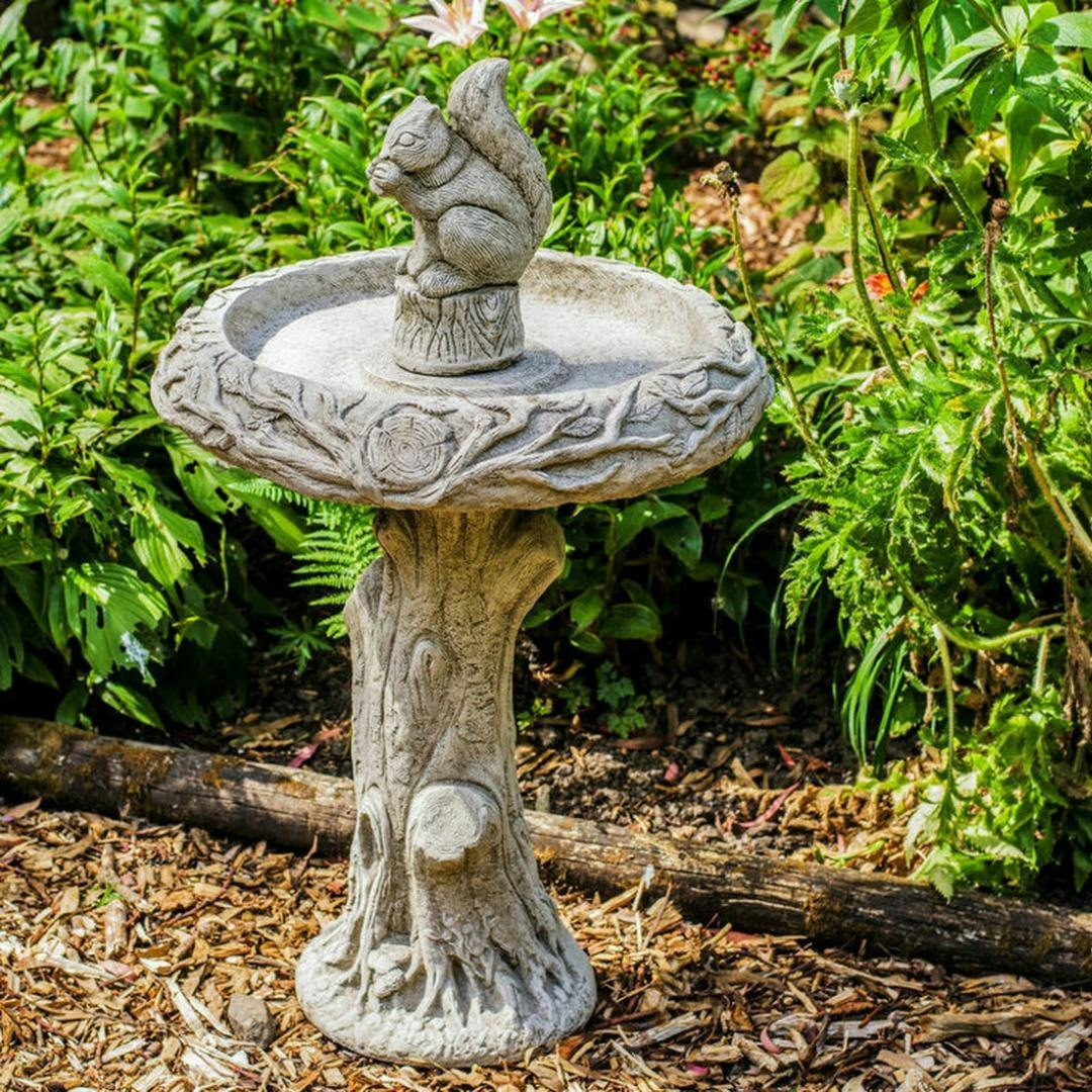 Rackhams Stone Cast Birdbath With Squirrel