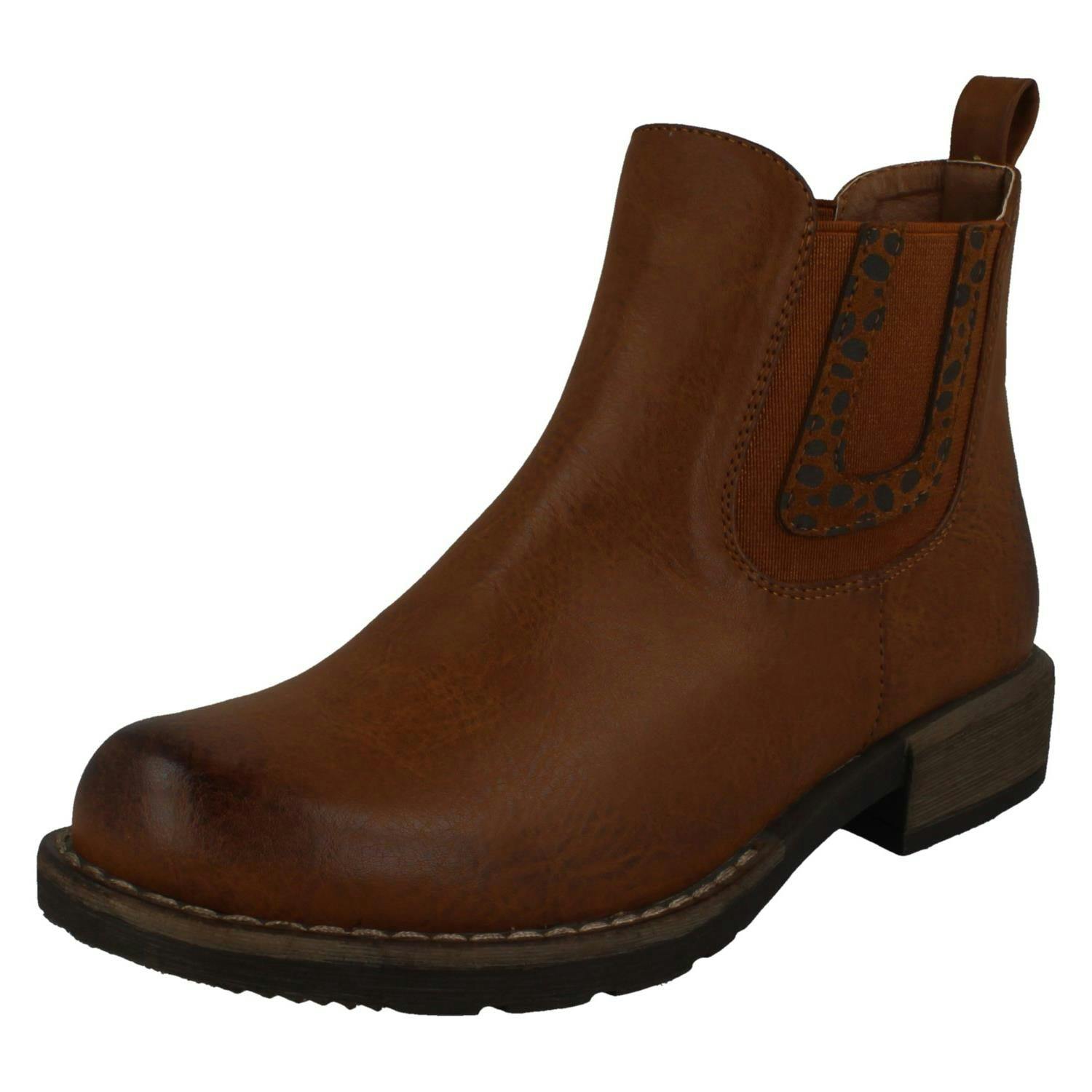 Spot On Women's Chunky Low Heel Ankle Boots F51020 - Tan - Uk 7