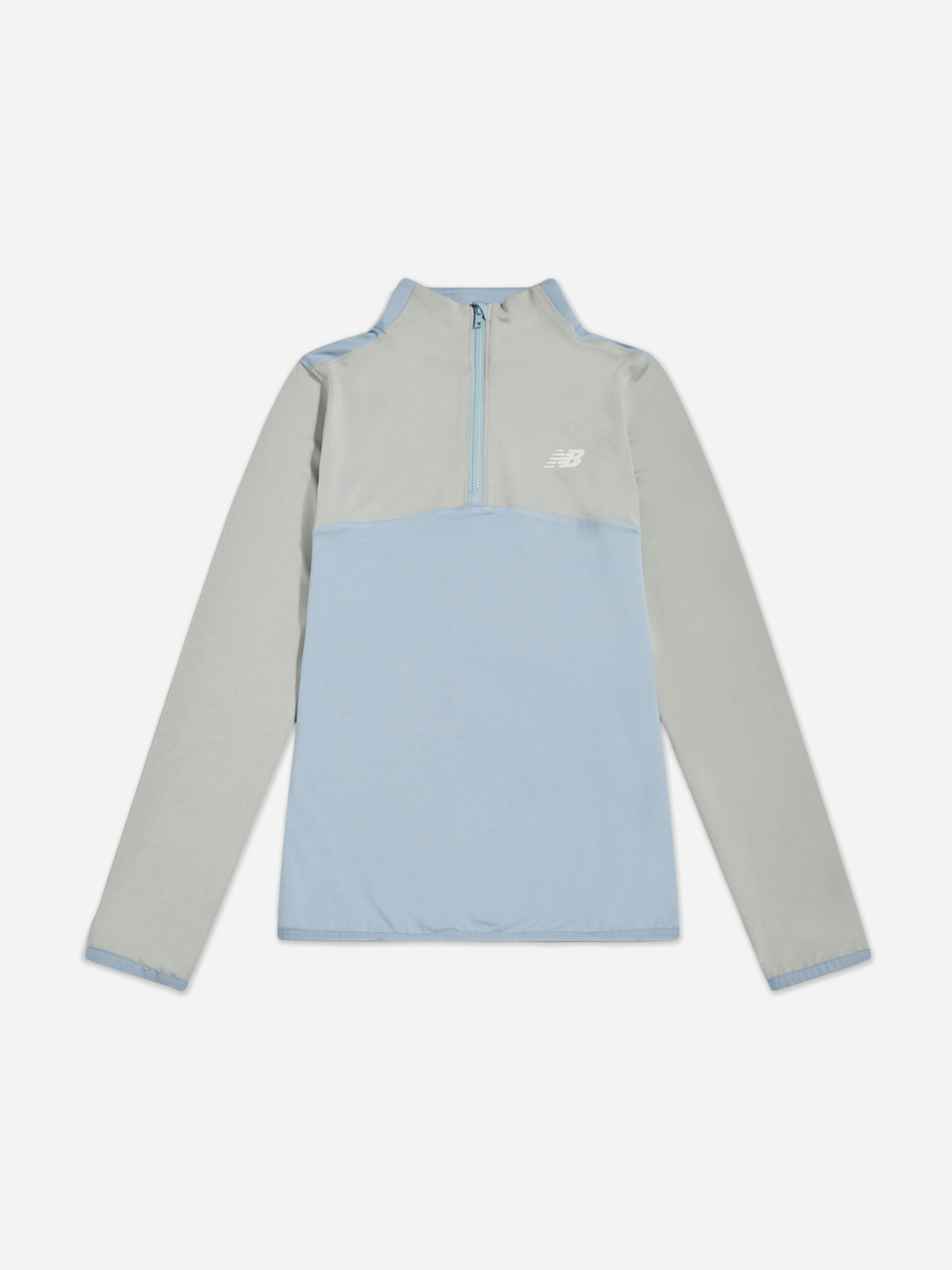 New Balance Boys Grey Contrast Panel 1/4 Zip Funnel Sports Top In - 7 - 8 Yrs