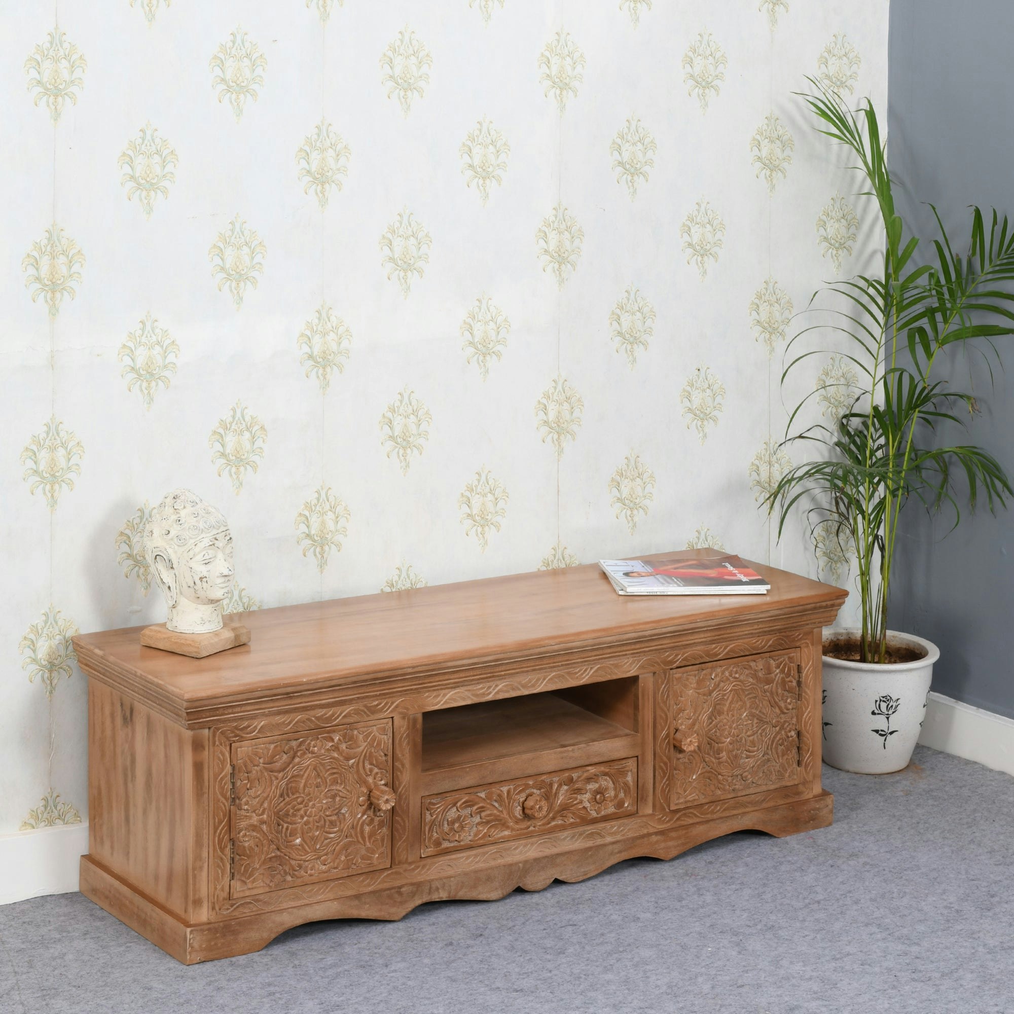 Rackhams Grain Viva Mango Wood Tv Cabinet With 2 Doors, 1 Drawers - 140 Cm - 46 Cm - Wood