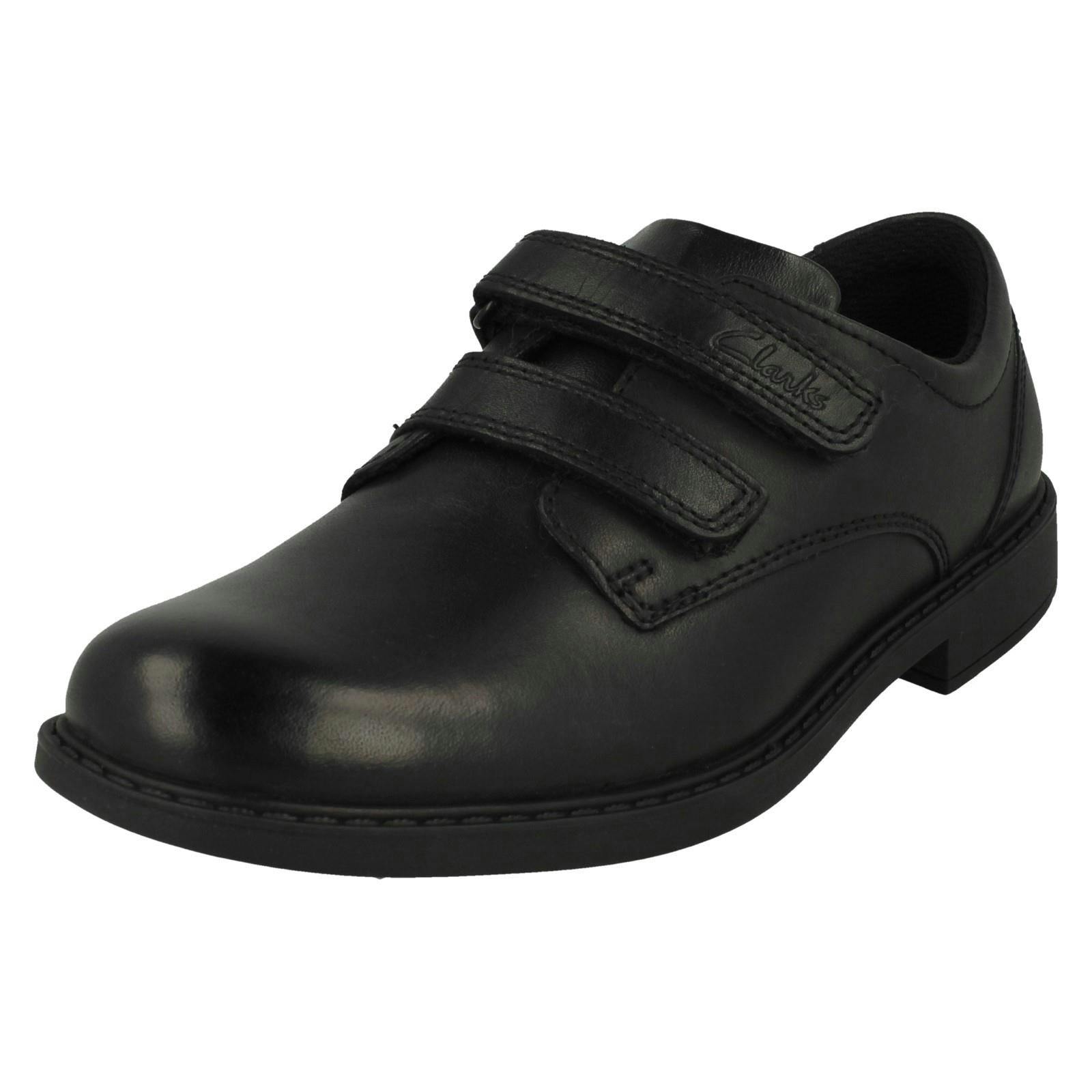 Clarks Boys Black Formal Hook & Loop School Shoes Scala Pace - Leather - Uk 8.5 Child - G
