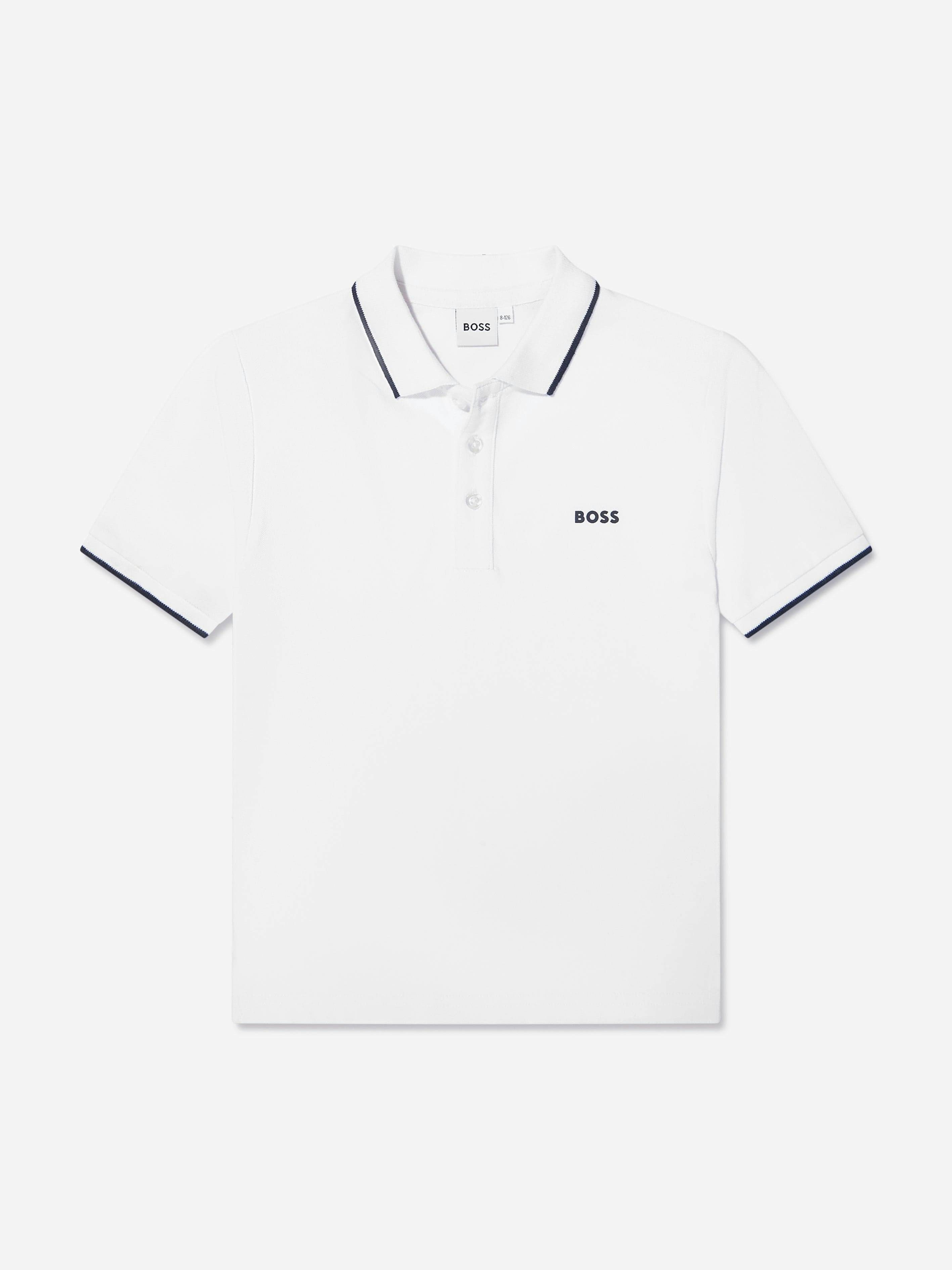 Boss Boys White Logo Polo Shirt In - 8 Yrs