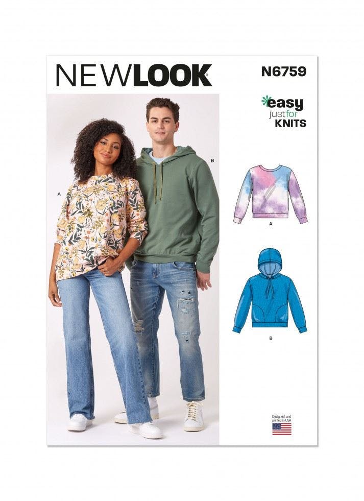 New Look Men's Sewing Pattern 6759, Tops, Sweaters, Hoodies For Wo, S-M-L-Xl-Xxl - Easy - S-M-L-Xl-Xxl
