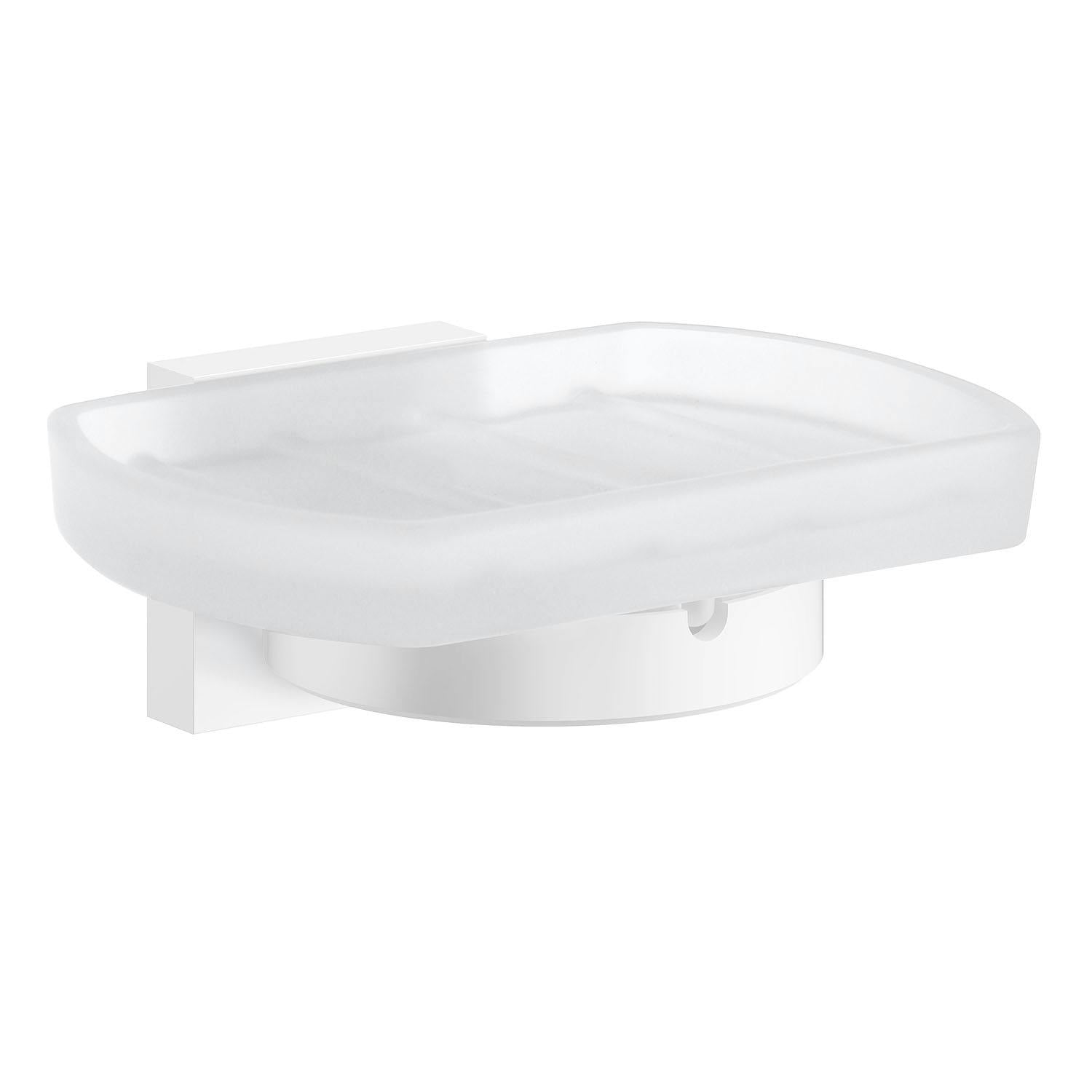 Smedbo White Frosted Glass Soap Dish Tray And Matt Wall Mounted Holder With Concealed Screws For Bath Shower Bathroom