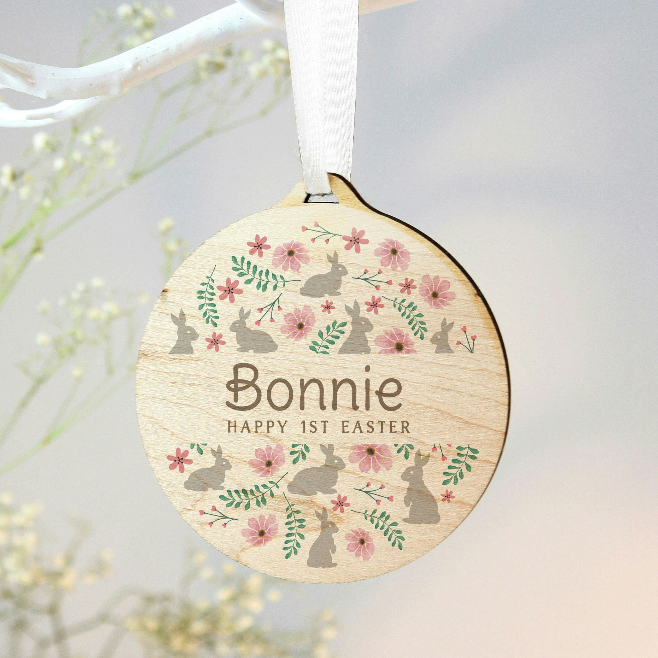 Rackhams Personalised Floral Easter Tree Wooden Decoration