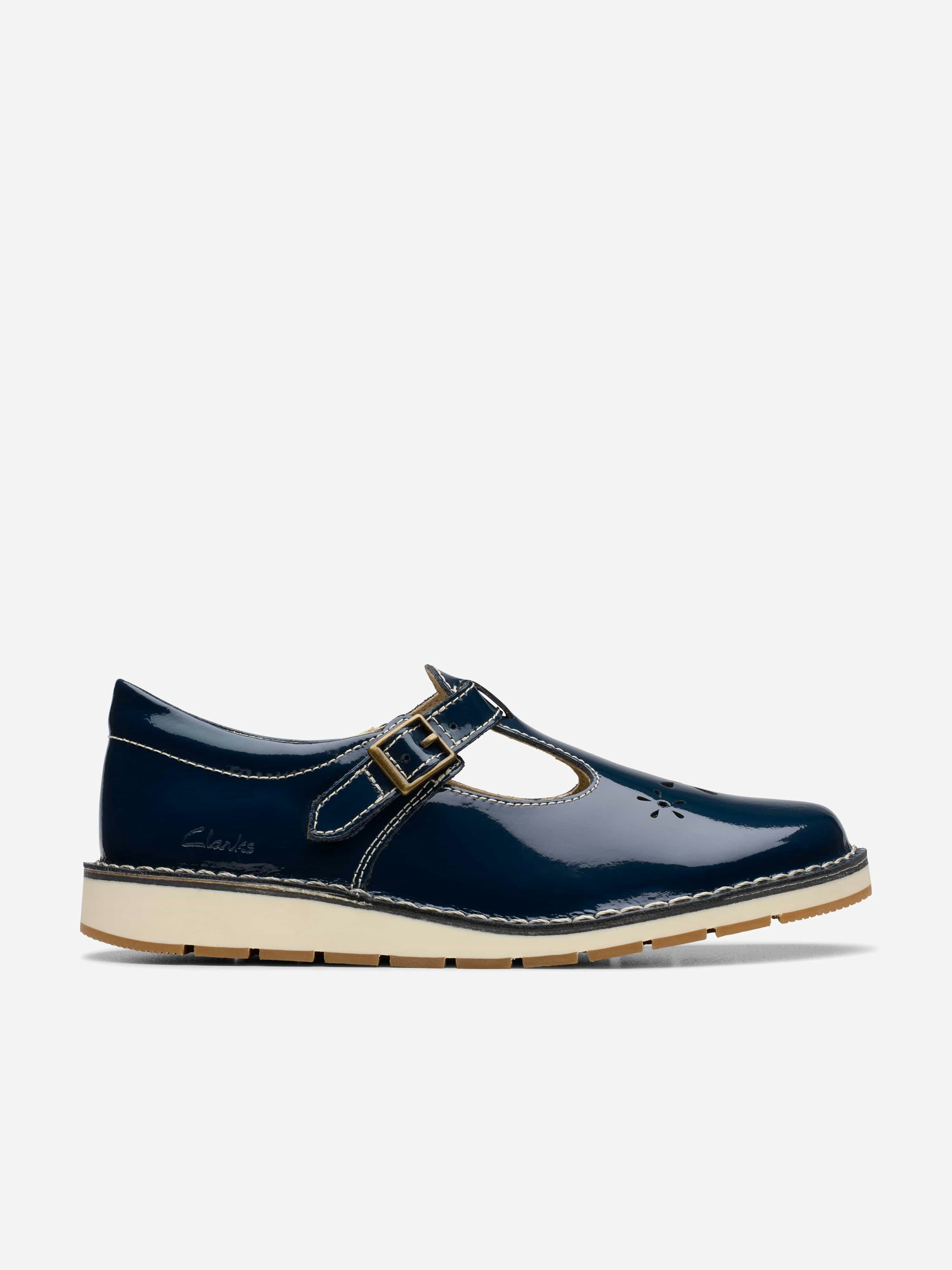 Clarks Girls Blue Patent Joyful Skip T-Bar Shoes In Navy - Eu 20.5 Uk 4.5