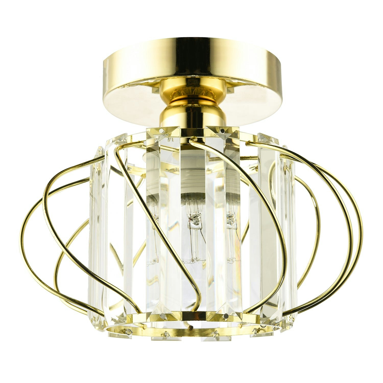 Rackhams Gold/Light Modern Polished Ceiling Fitting With Clear Crystal Glass