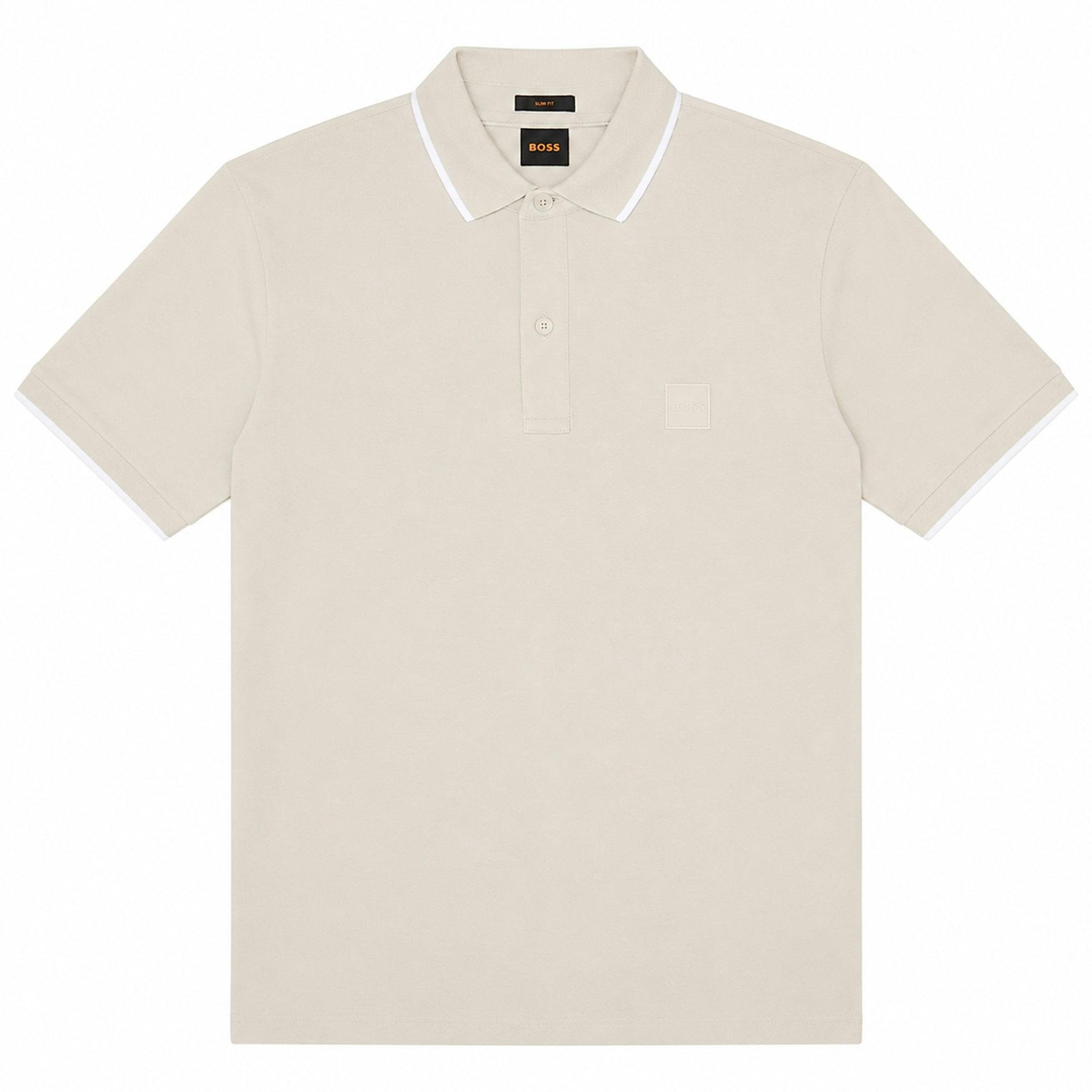 Boss Men's Grey Slim Fit Passertip Polo Shirt Open - M