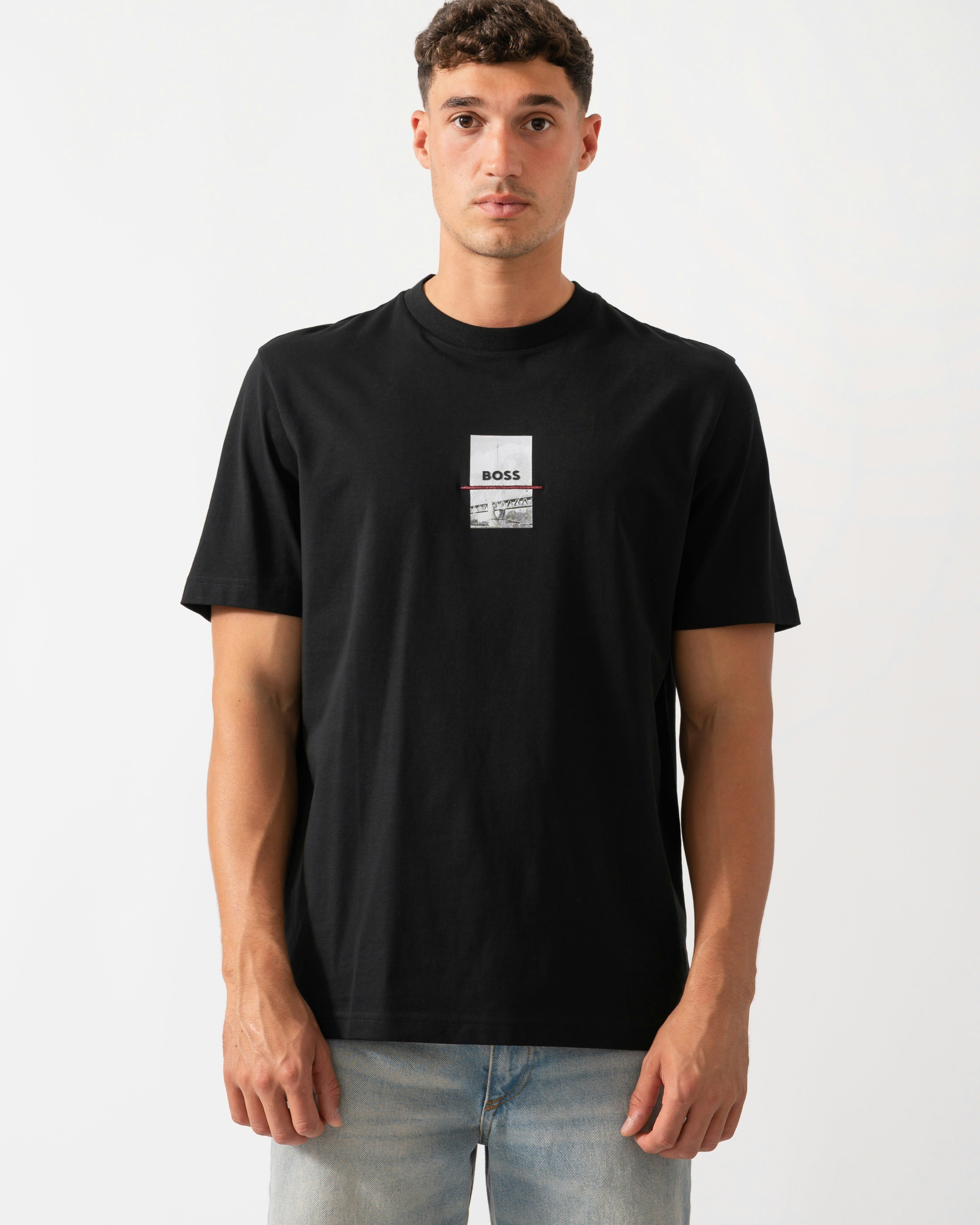 Boss Green Men's Green/Black Boss Tee Photoprint T-Shirt - 001 - 001 - M
