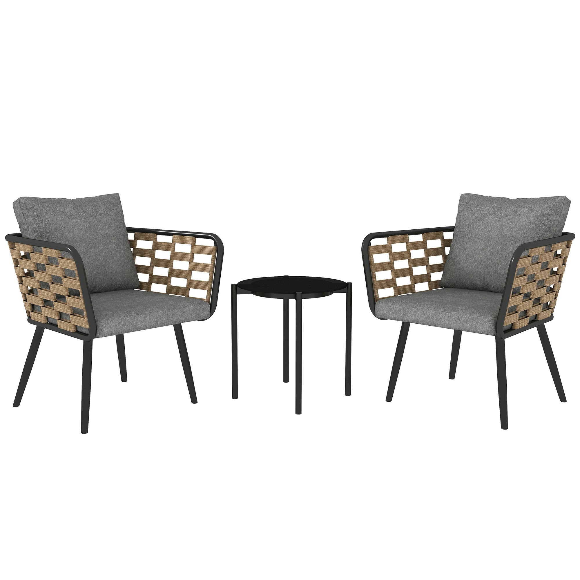 Rackhams Black 3 Pieces Rattan Bistro Set, Wicker Garden Furniture Set W/ Cushions - Steel, Pe Rattan, Polyester - Size 64