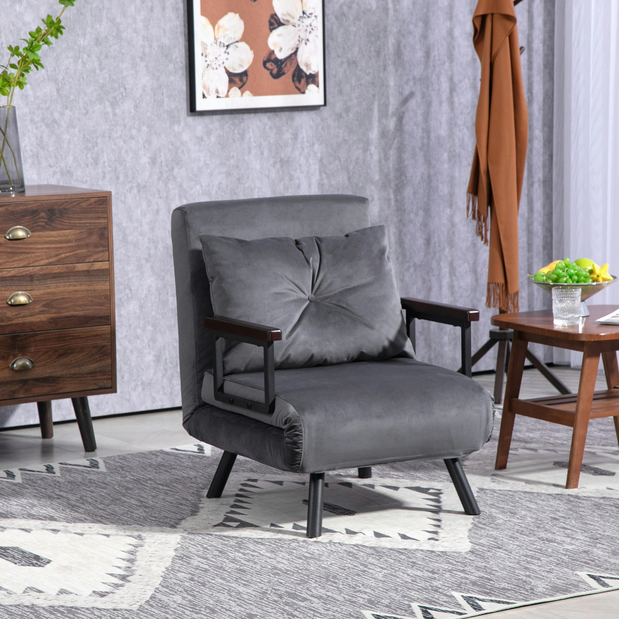 Rackhams Grey Click Clack Single Chair Bed Settee For Living Room - Charcoal