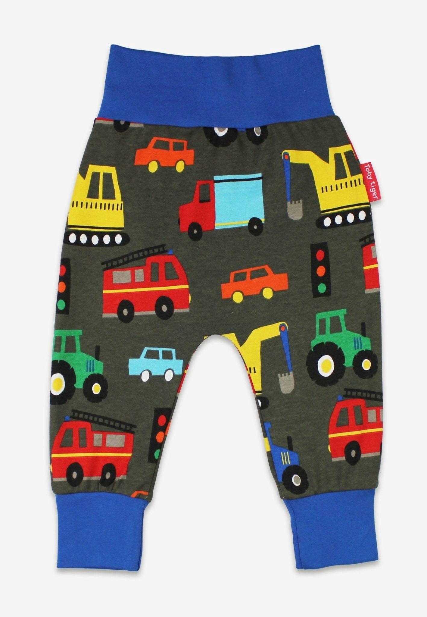 Toby Tiger Dark/Grey Organic Transport Print Yoga Pants - 3-6M / 68Cm