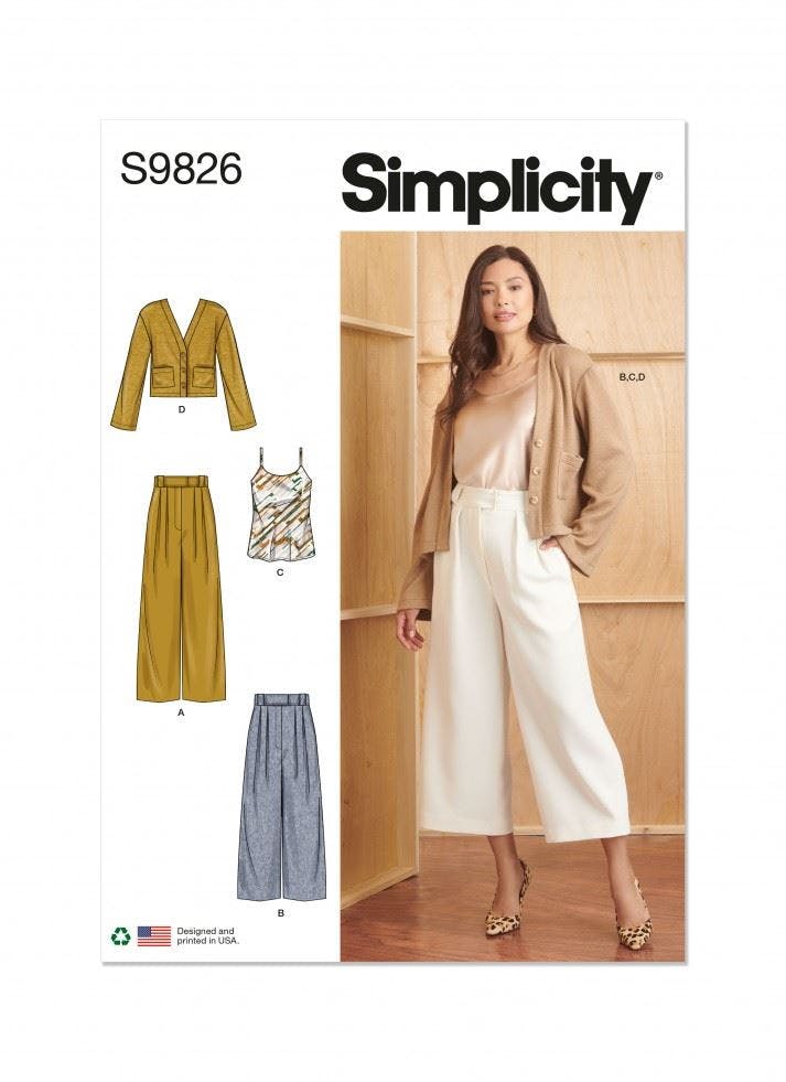 Simplicity Women's Sewing Pattern 9826, Trousers, Tops, Cardigans For D5 (4-6-8-10-12) - Intermediate - D5 (4-6-8-10-12)