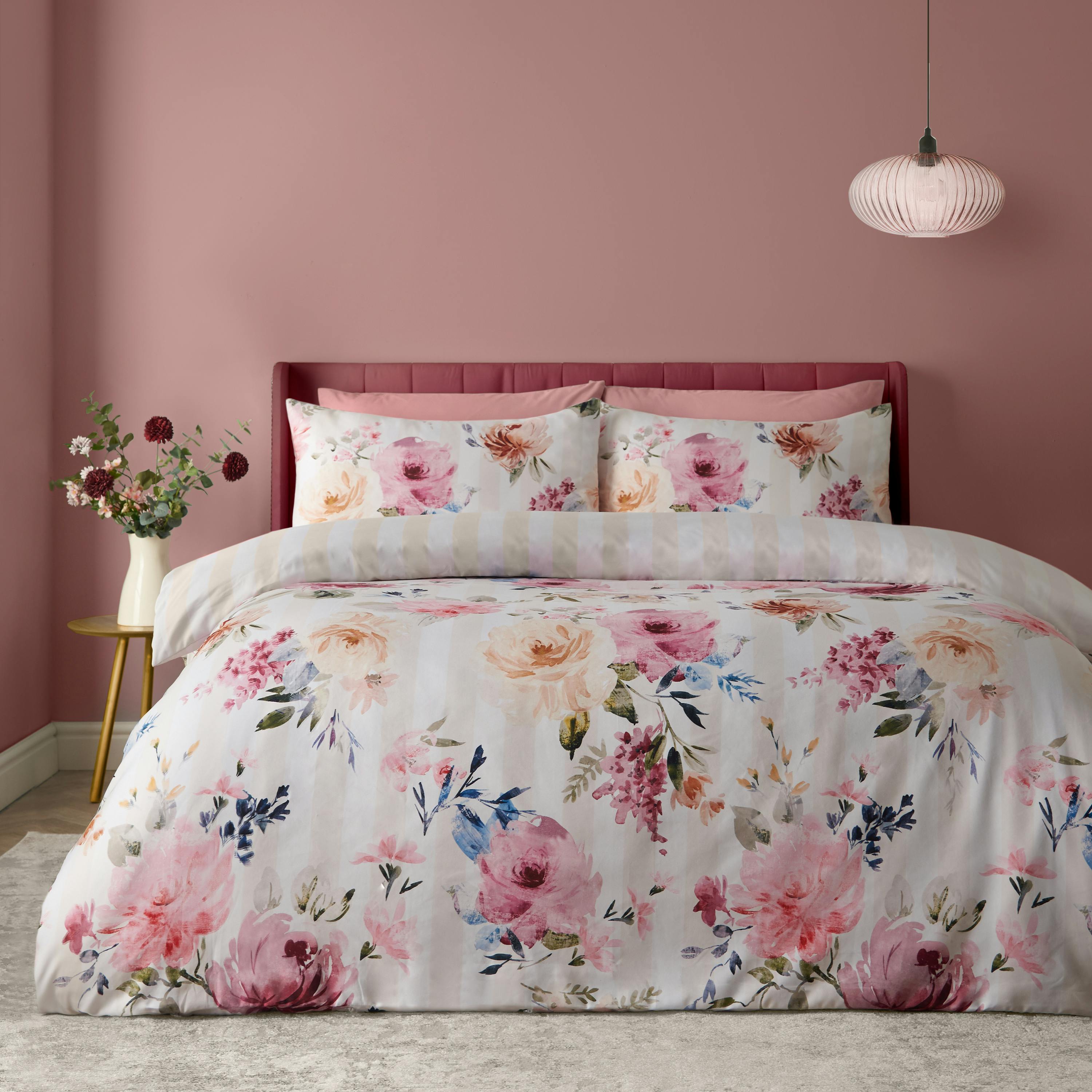Rackhams Cream Floral Stripe So Soft Reversible Duvet Cover Set - Single