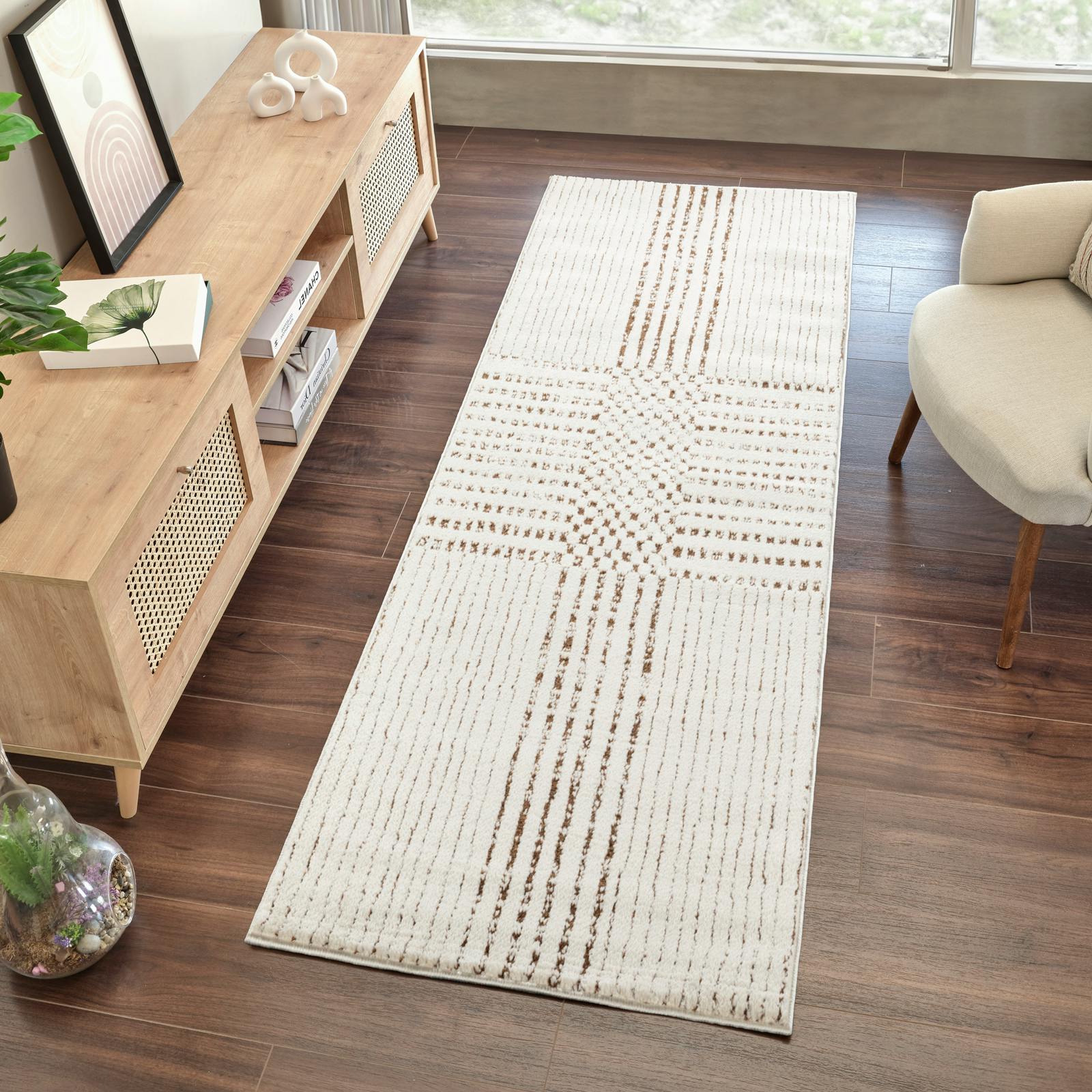 Livabliss Ivory/Brown Galey Alix Architect-Modern Graphic High Pile Rug - 80 X 220 Cm