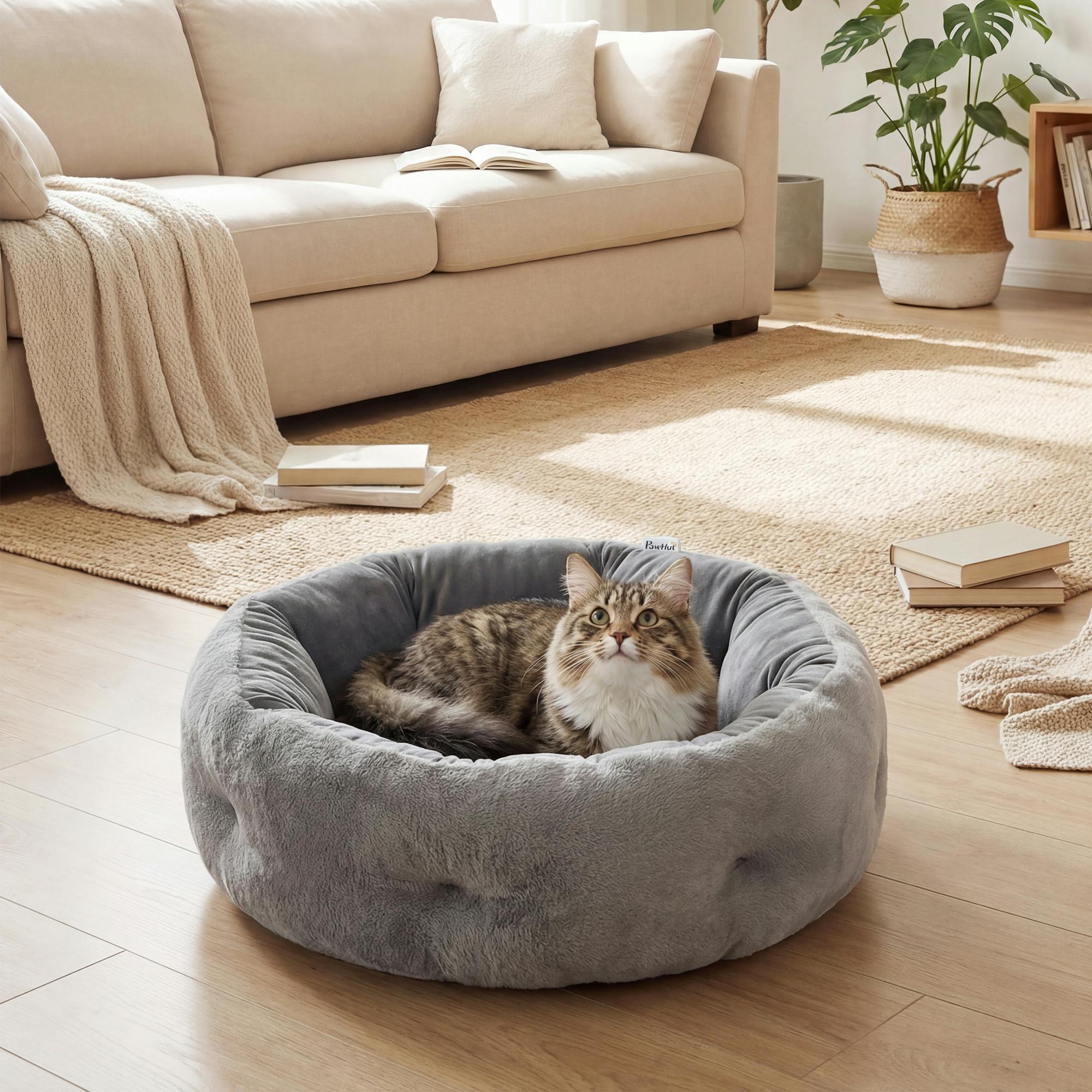 Pawhut Dark/Grey Cat Bed, Dog Pet Bed For Indoor Cats And Small Dogs - Cat Bed - 62 X 62 X 21 Cm