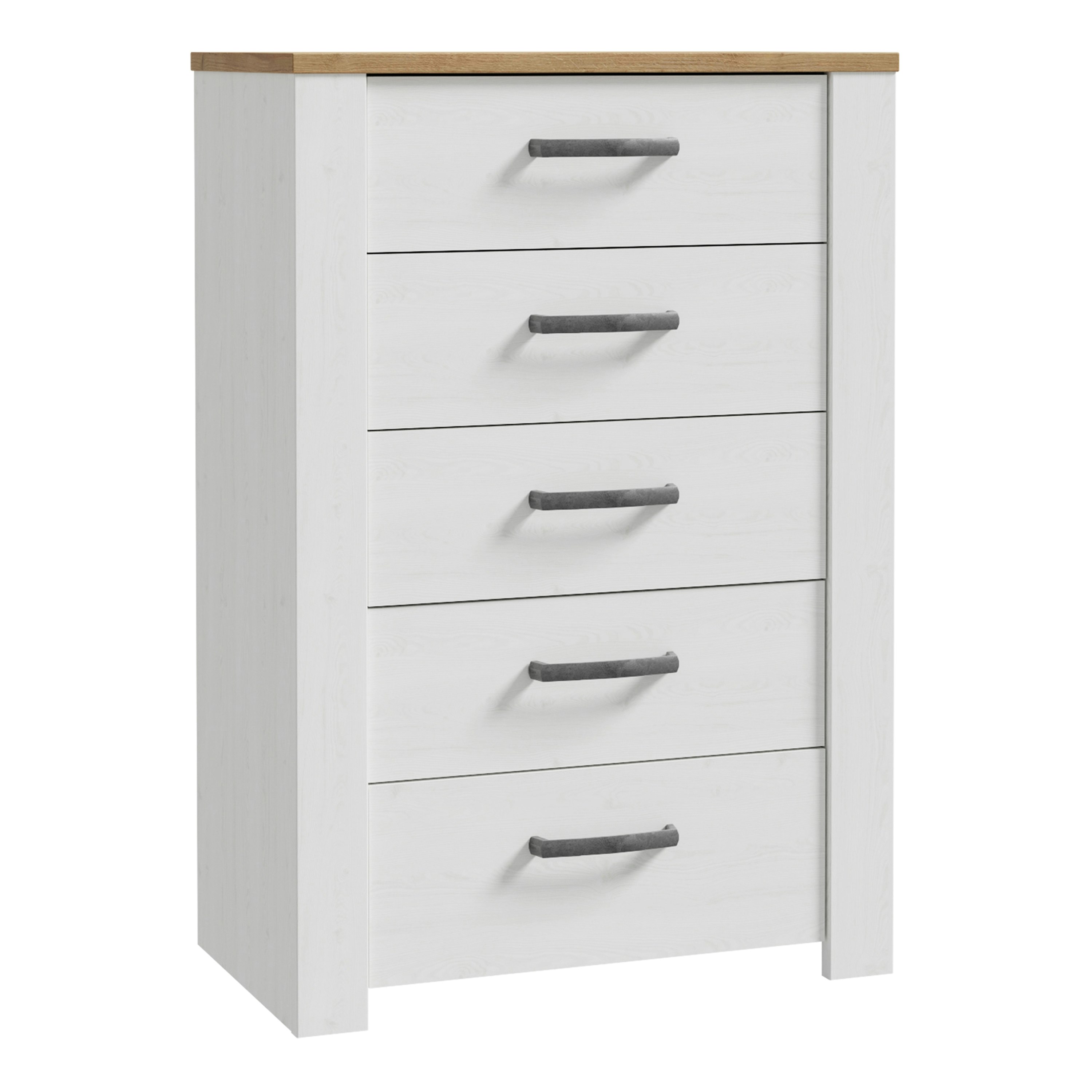 Photos - Dresser / Chests of Drawers Rackhams Bohol 5 Drawer Narrow Chest in Riviera Oak/White - Oak & White - Matt - Melamine