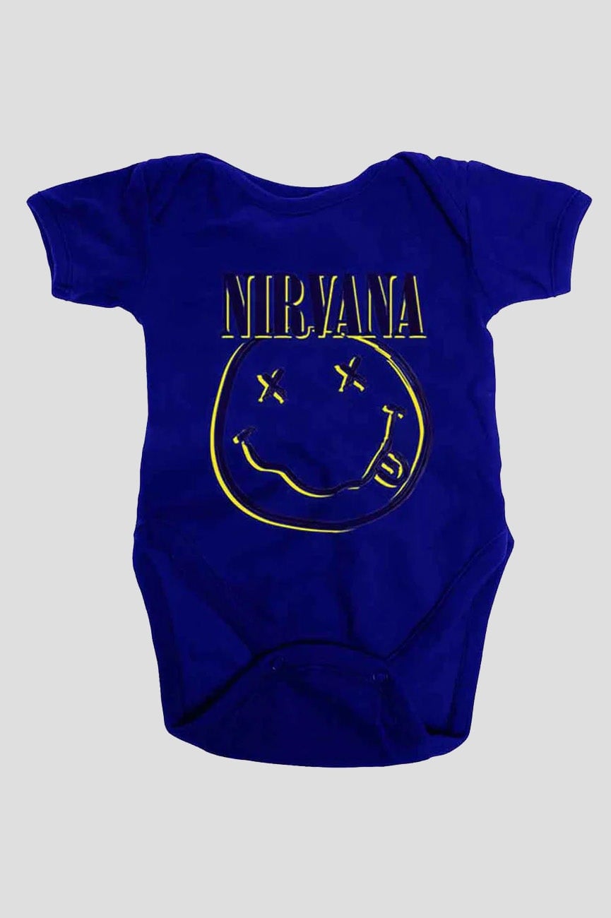 Paradiso Clothing Blue Nirvana Inverse Grunge Smile Baby Grow - Medium (6 - 9 Months)