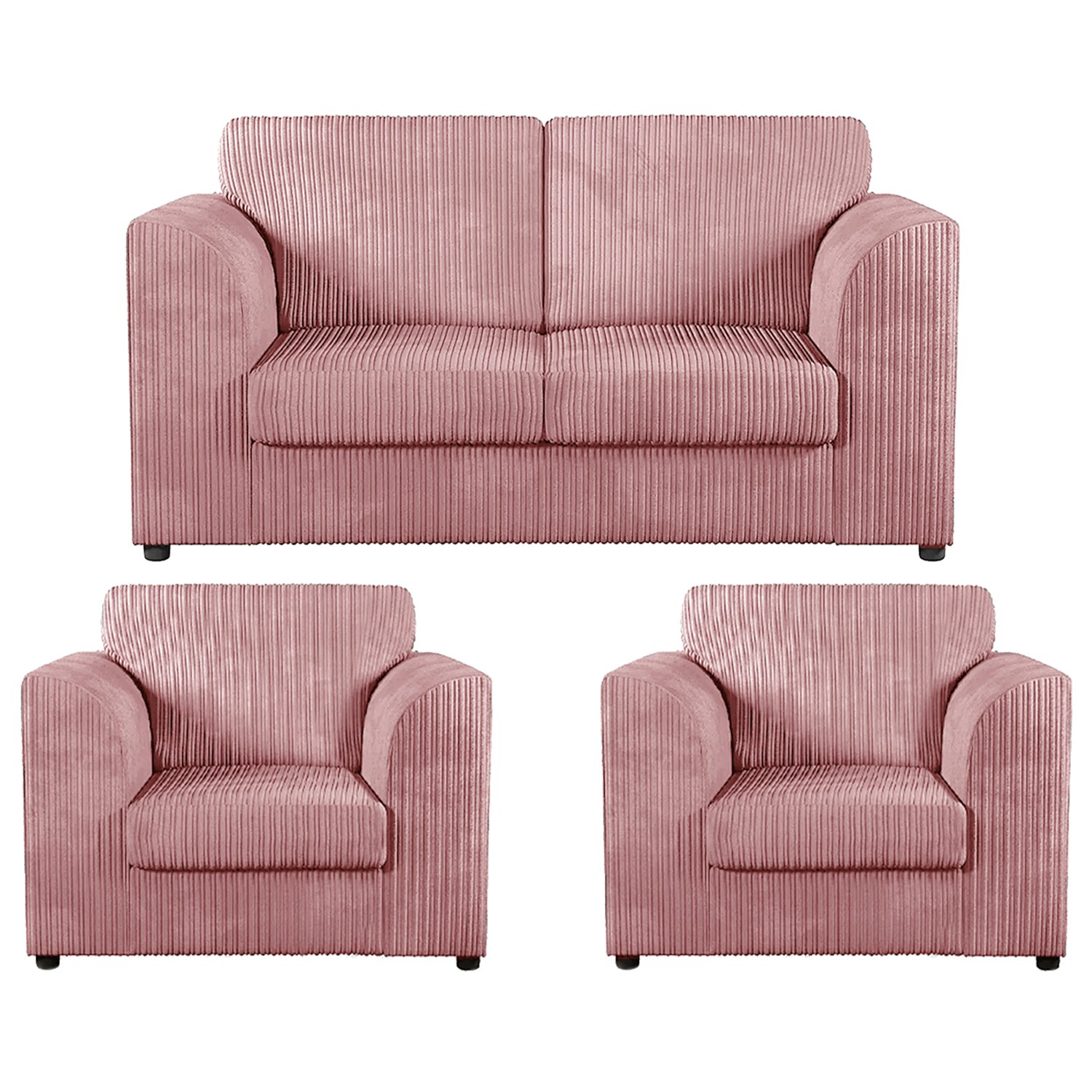 Furnishings For Less Pink Luxor Jumbo Cord 2 Seater And 2 X Armchairs - Full Back
