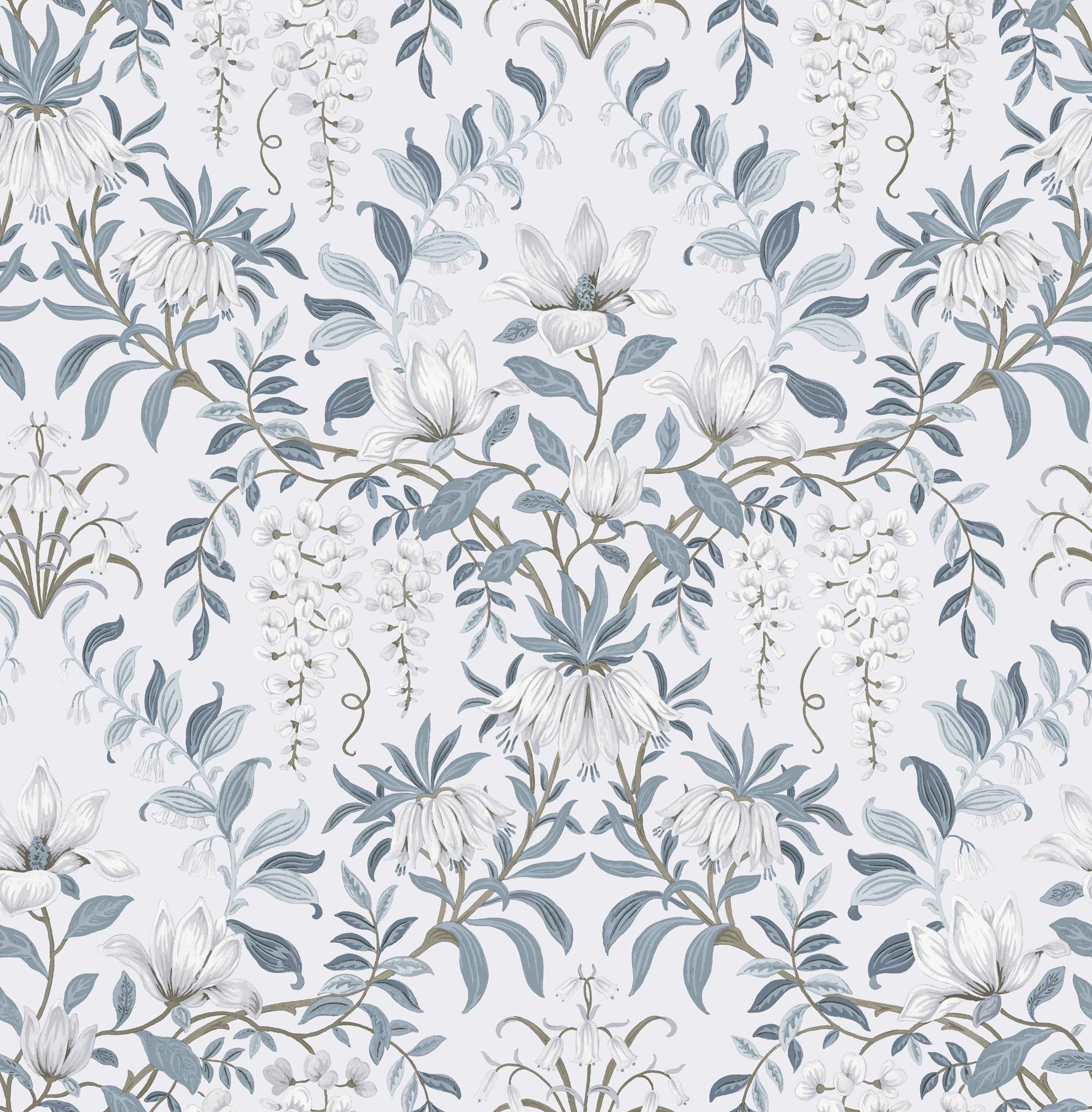 Laura Ashley White Parterre Wallpaper - Off & Seaspray - 10M