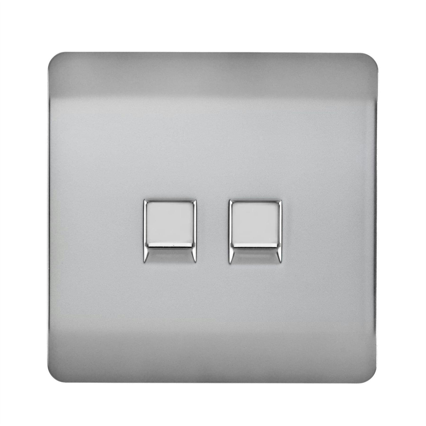 Trendi Switch 2 Gang Rj45 Cat 6 Modern Designer Pc Ethernet Socketin Brushed Steel - Image 5