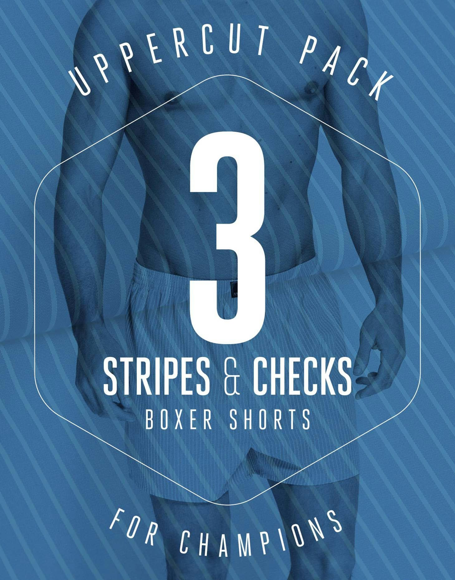 British Boxers Uppercut Pack! 3 Pairs Of Boxer Shorts In Stripes & Checks - Medium