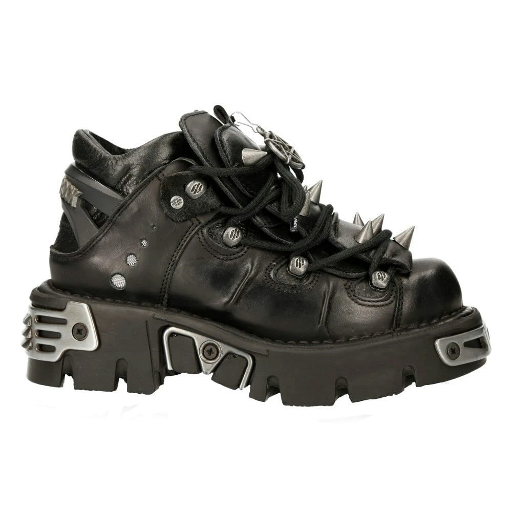 New Rock Unisex Black M110-S1 Men's Women's Bootie Metal Spikes Goth Punk Laced - Eu 37