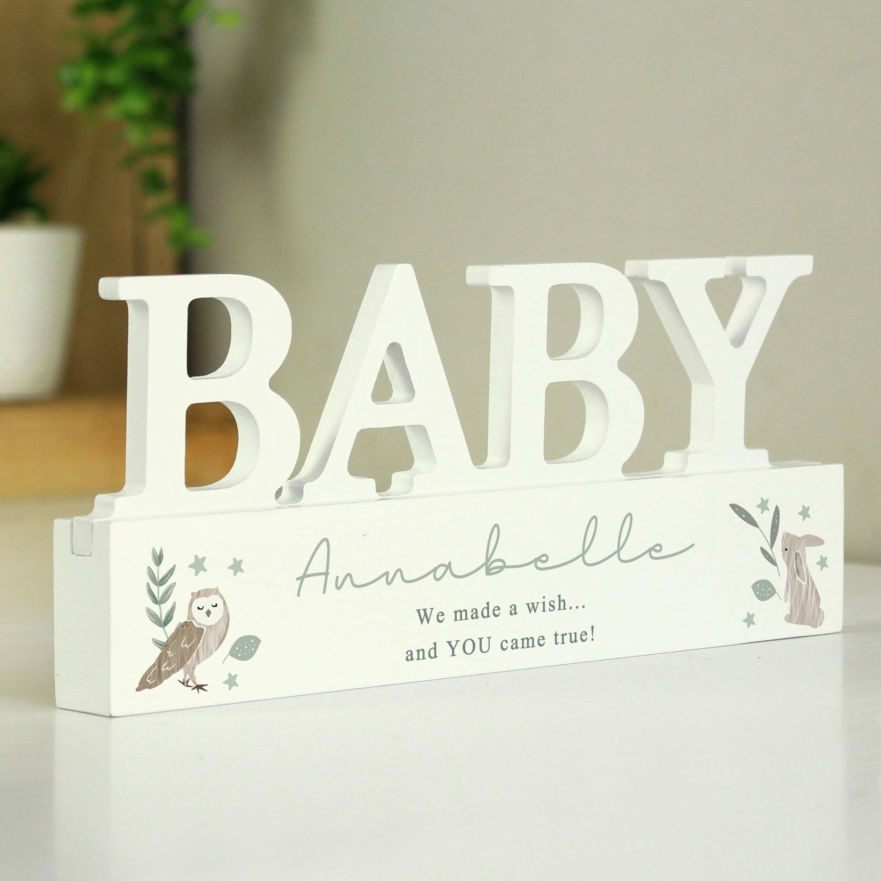 Rackhams Personalised Woodland Wooden Baby Ornament