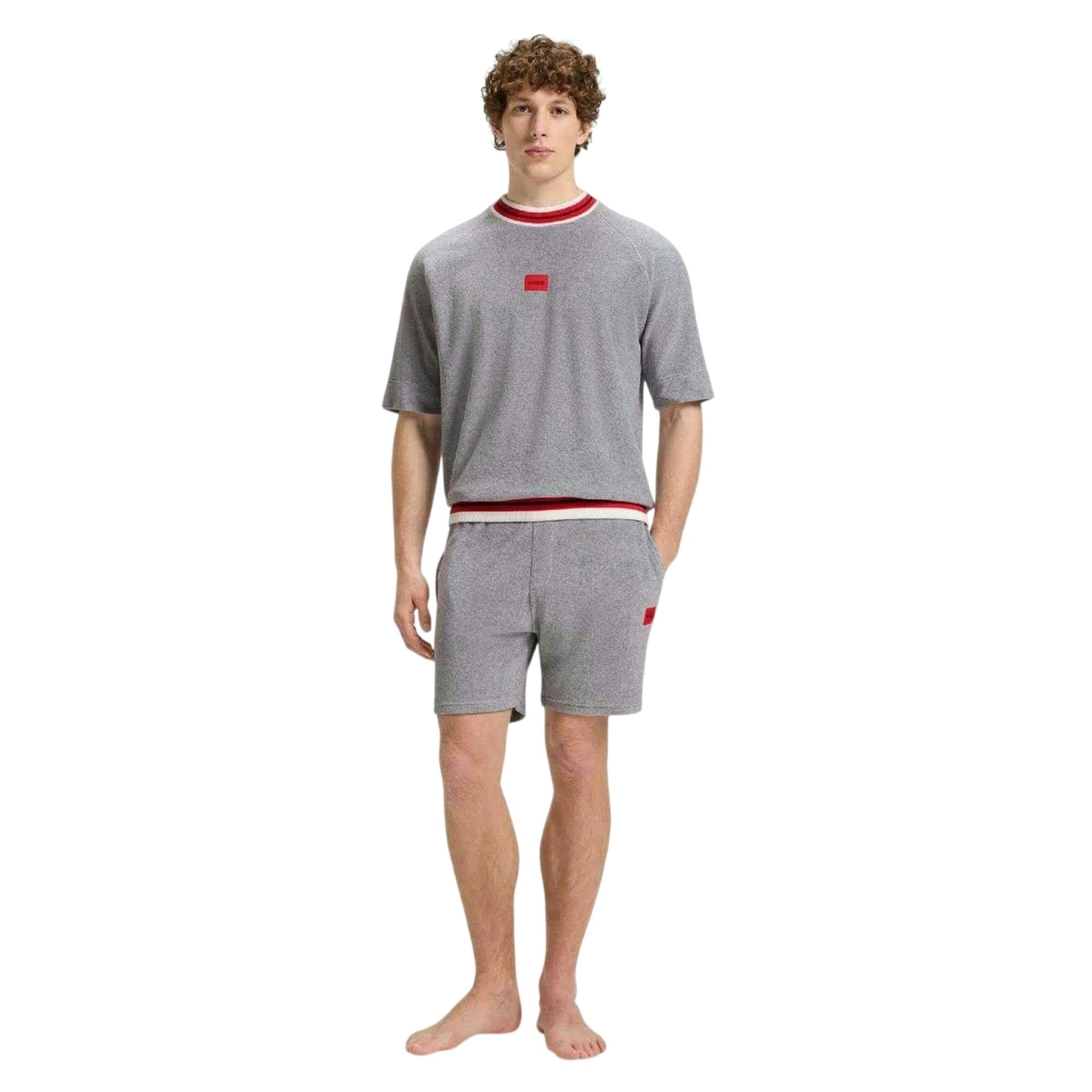 Hugo Boss Men's Grey Contrast Trim Relaxed Fit Short-Sleeved Sweatshirt - L - 70% Cotton/30% Polyester
