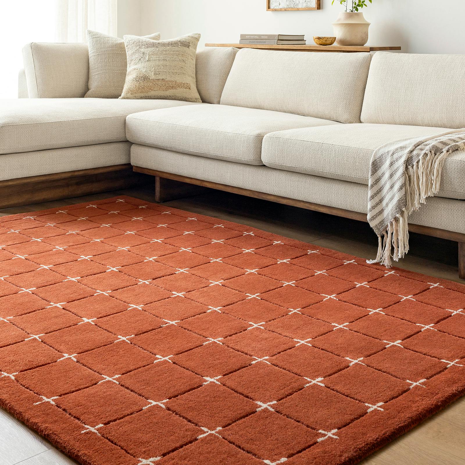 Livabliss Beige Brook-Hand Tufted Terracotta Wool Modern Fringe Rug - 183 X 274 Cm