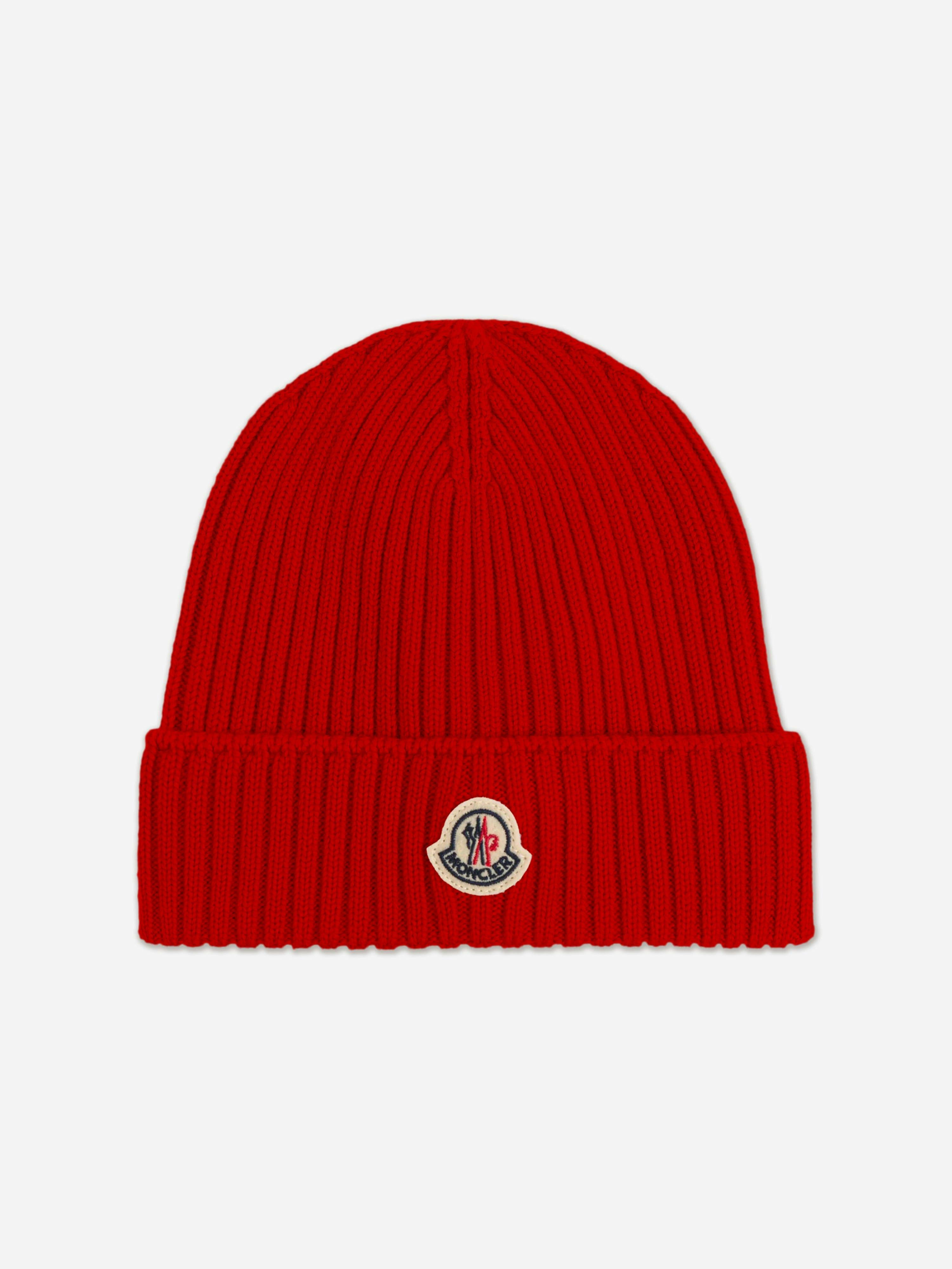 Moncler Enfant Boys Red Wool Knit Beanie Hat In - 6 - 8 Yrs M (52-54 Cm)