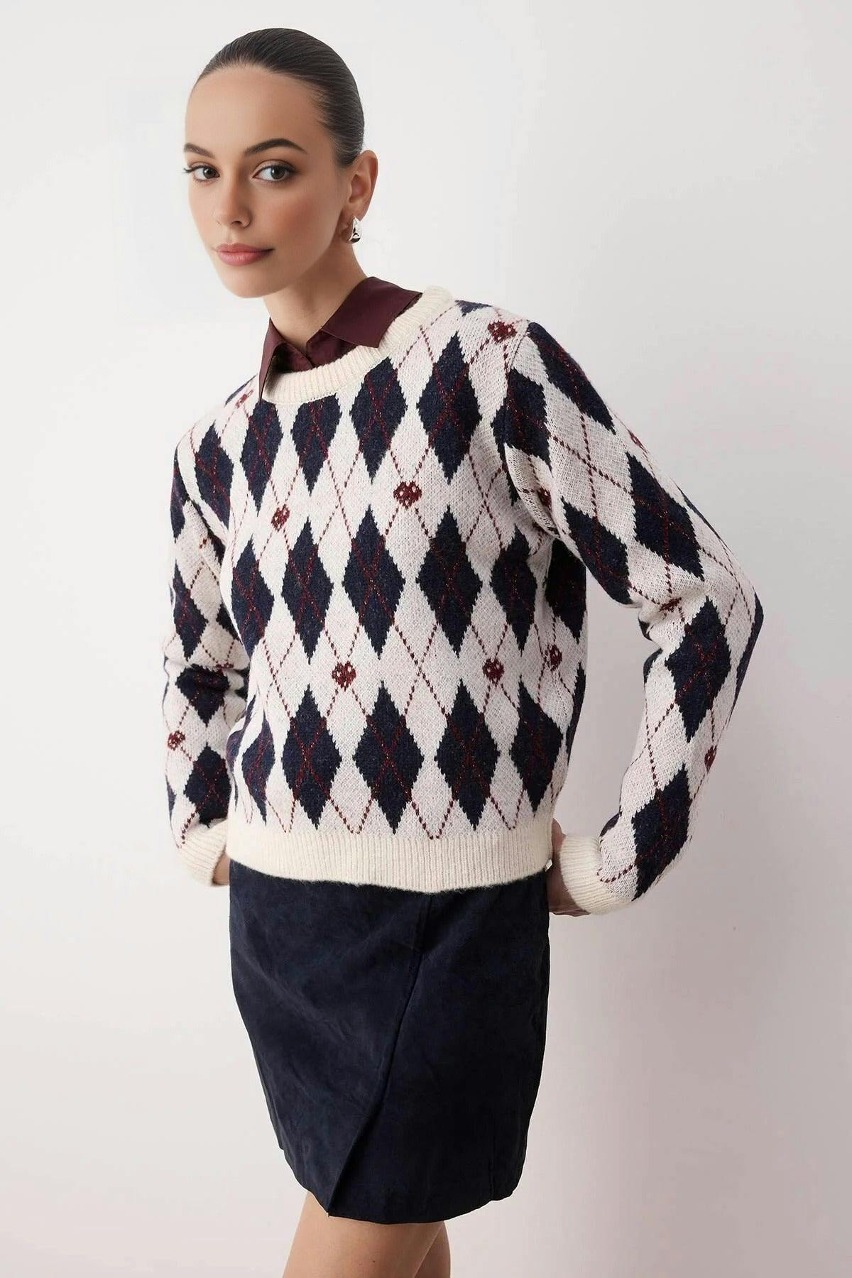 Wovcor Light Soft Textured Patterned Glittery Knit Sweater - Multi - L