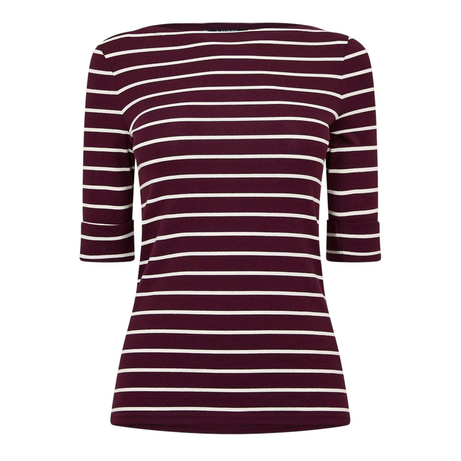 Ralph Lauren Women's Judy Boat Neck 3/4 Sleeve T-Shirt - Deep Garnet - 10 Uk - Deep Garnet - 94% Cotton/6% Elastane
