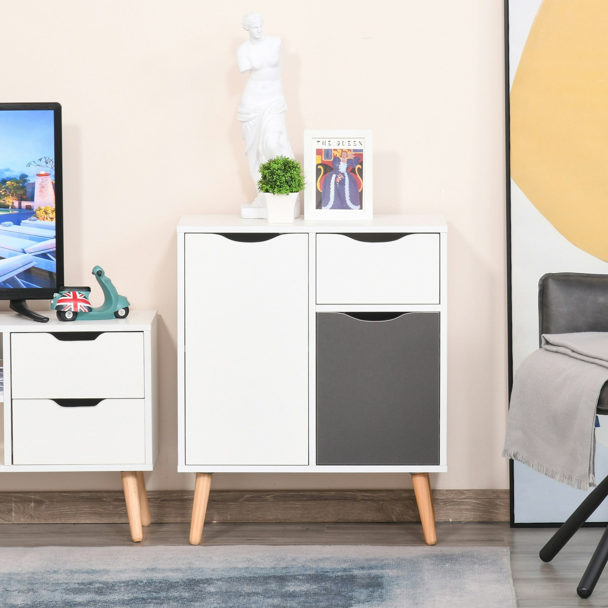 Rackhams Grey Floor Cabinet Storage Cupboard Sideboard With Drawer For Bedroom