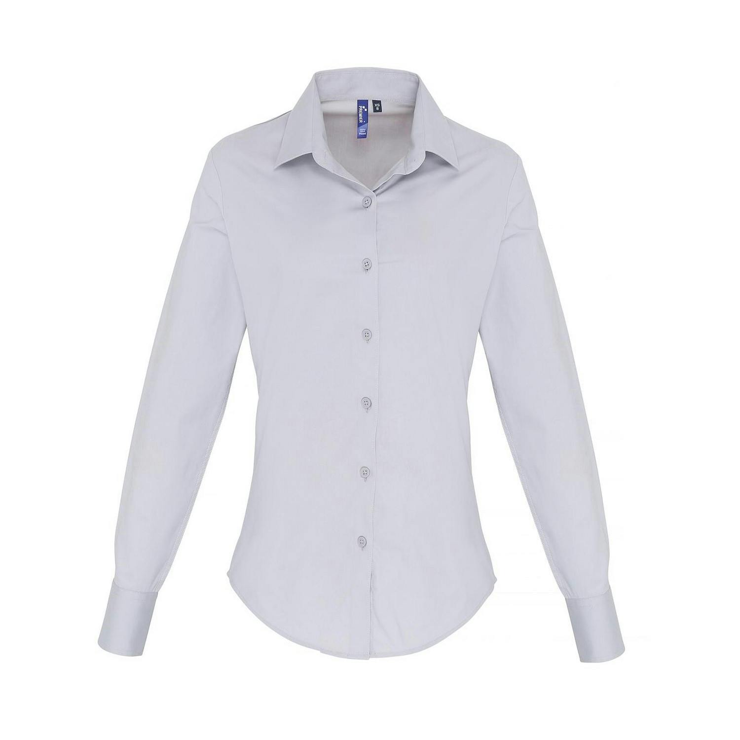 Premier Womens/Ladies Poplin Stretch Long-Sleeved Shirt (Silver) - Size 12 UK - Image 3