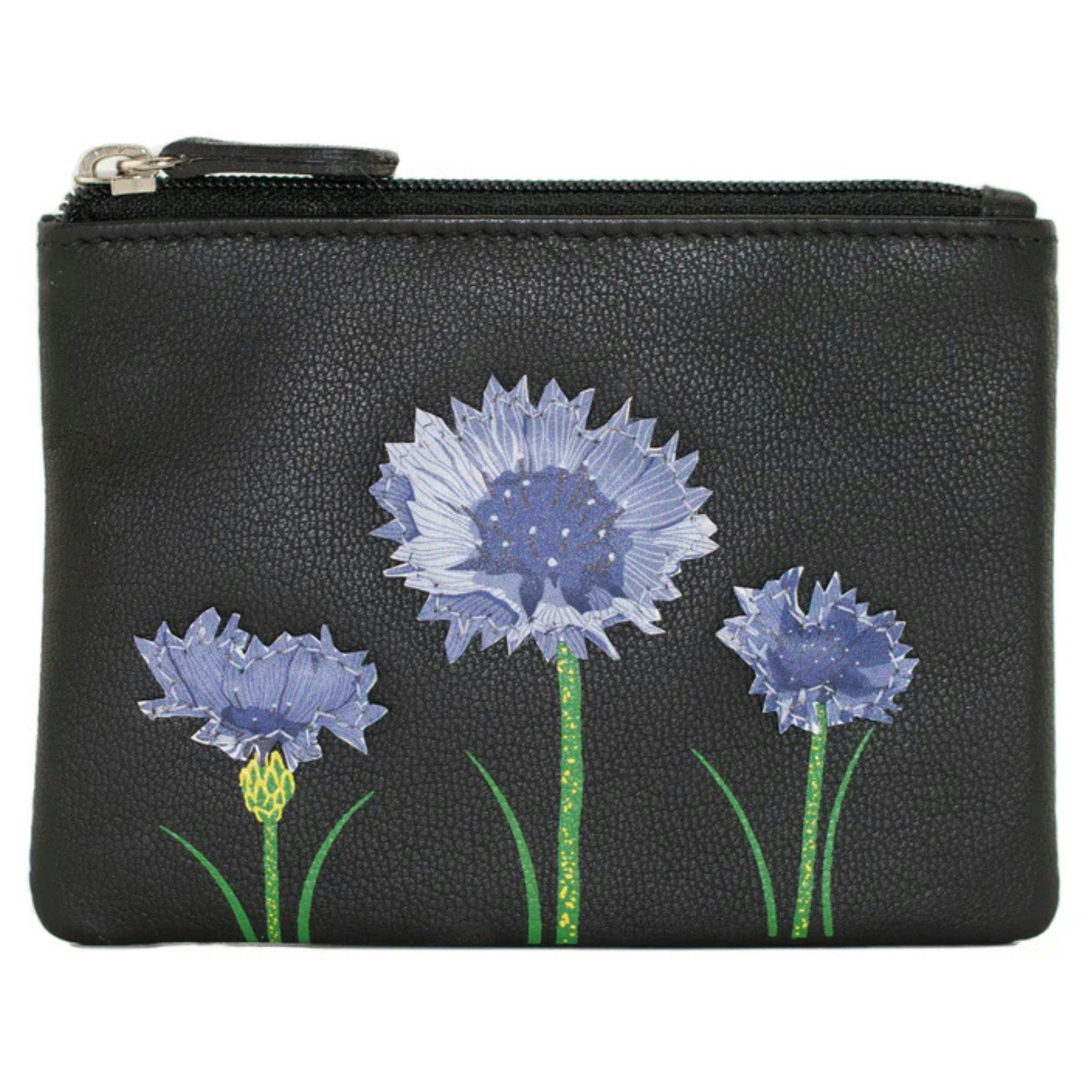 Mala Leather Black Amana Coin Purse With Cornflower Design