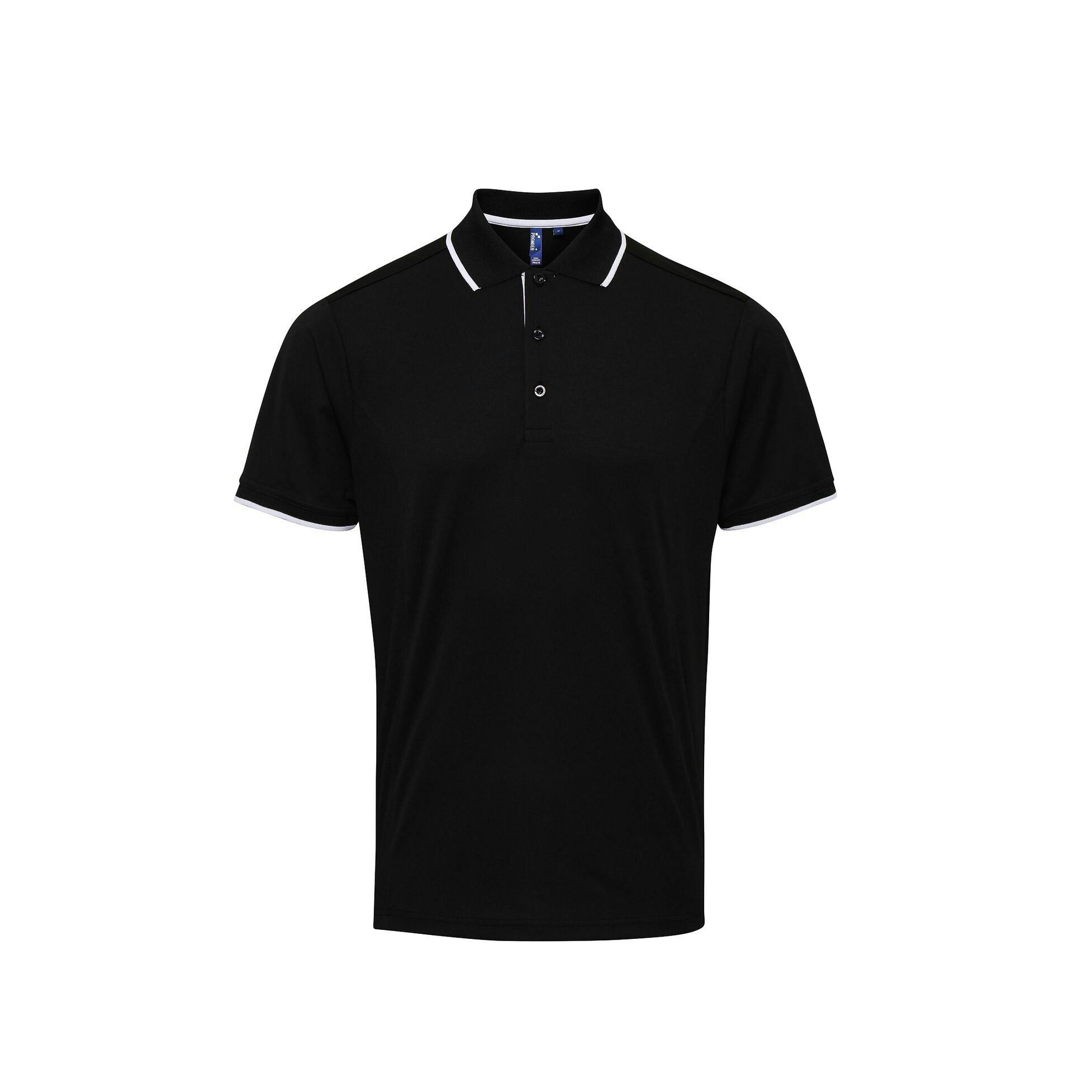 Premier Mens Contrast Coolchecker Polo Shirt (Black/White) - Size 2XL - Image 3