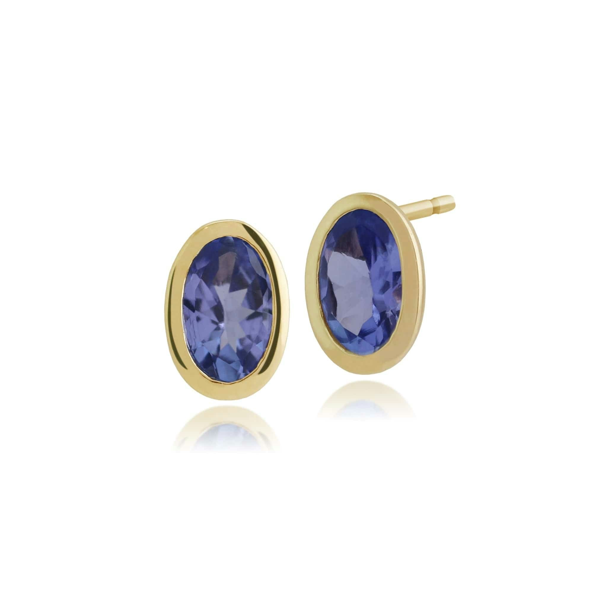 Gemondo Yellow/Gold Classic Oval Tanzanite Bezel Stud Earrings In 9Ct