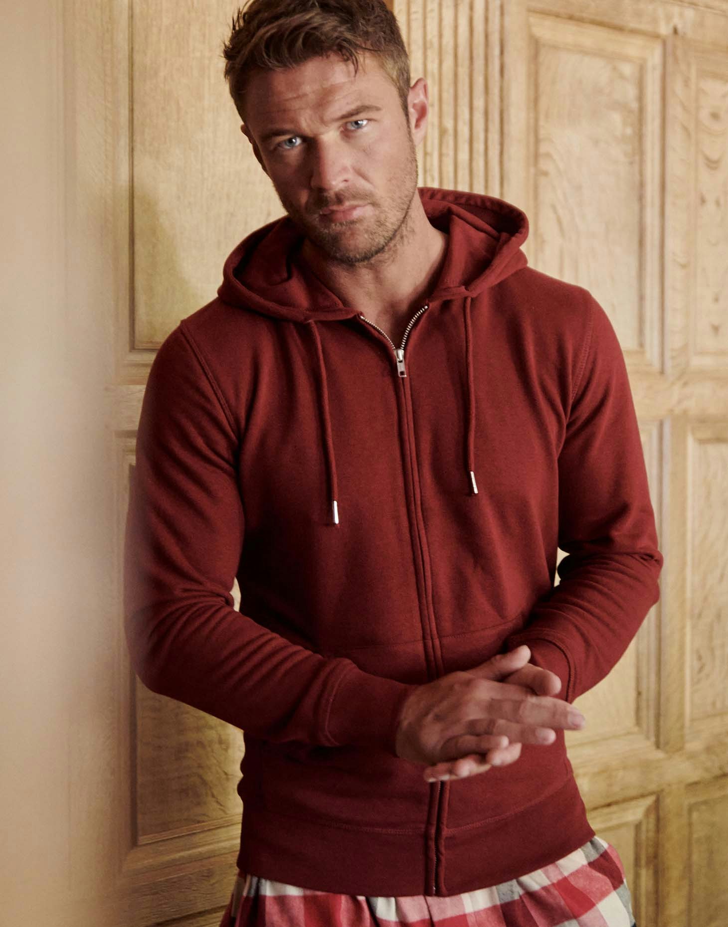 British Boxers Men's Burgundy Organic Cotton Zip-Up Hoodie – - Medium