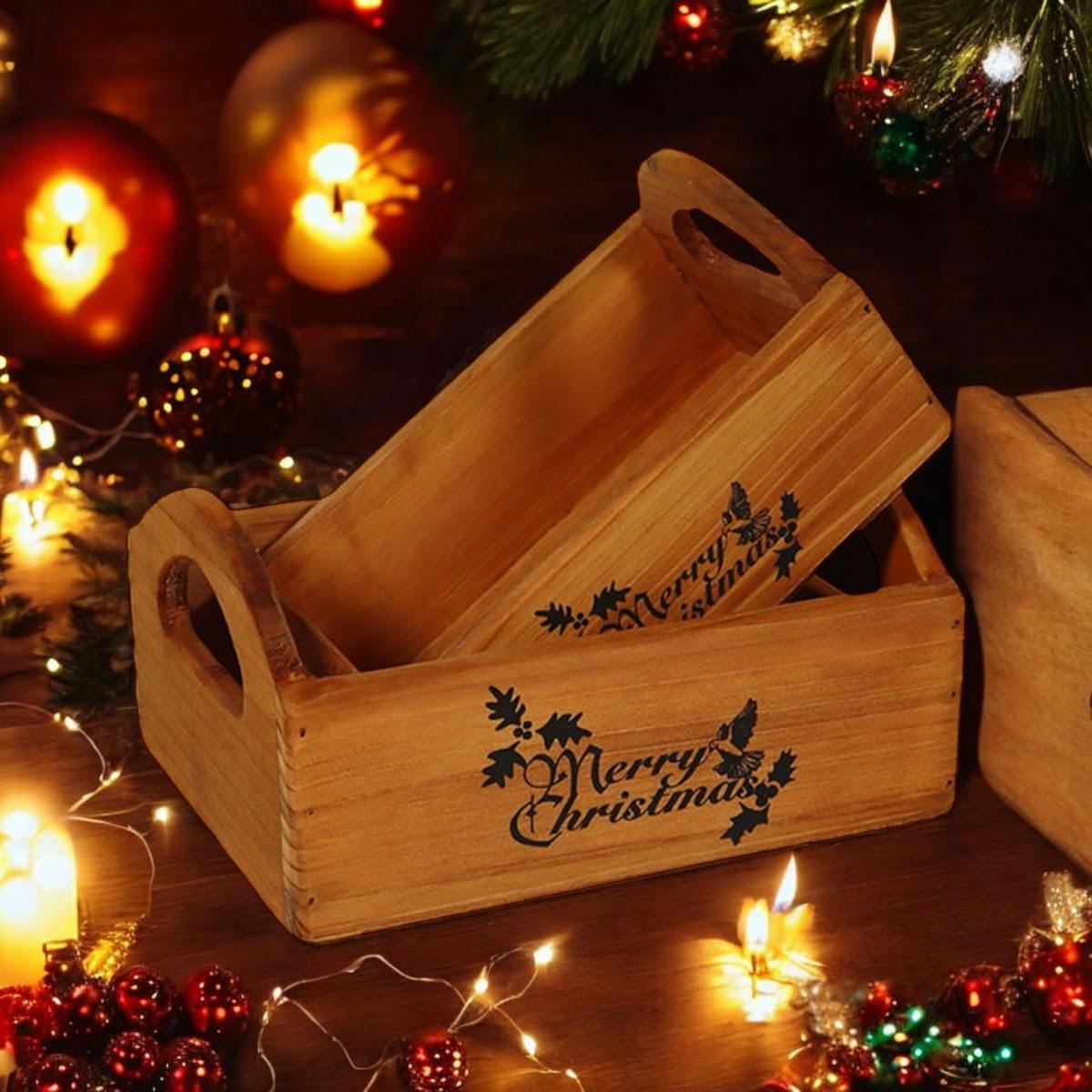 Minster Stylish Living Brown Msl Set 2 Wooden Crates