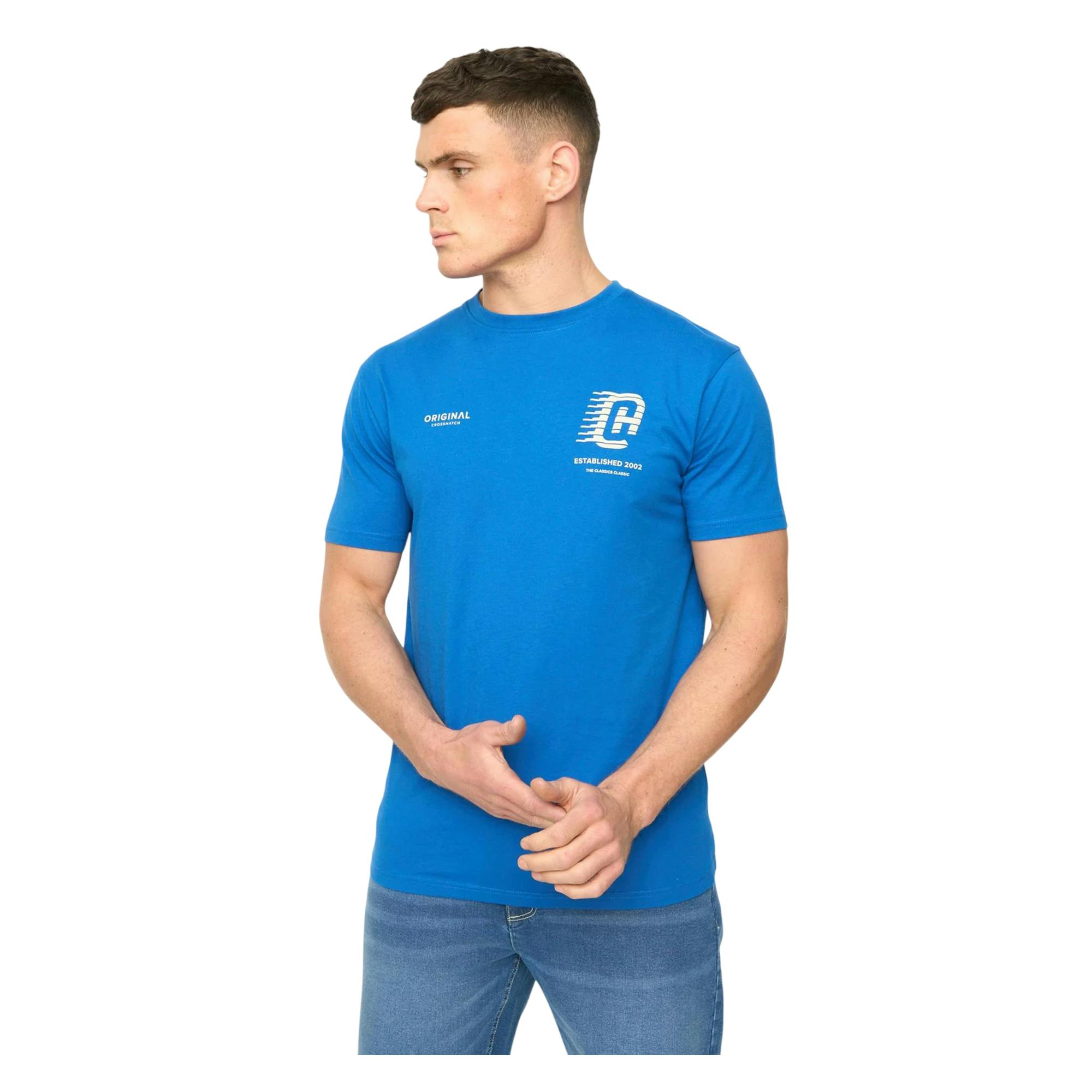 Crosshatch Men's Blue Morville Cotton T-Shirt - Royal - L - Royal - 100% Cotton