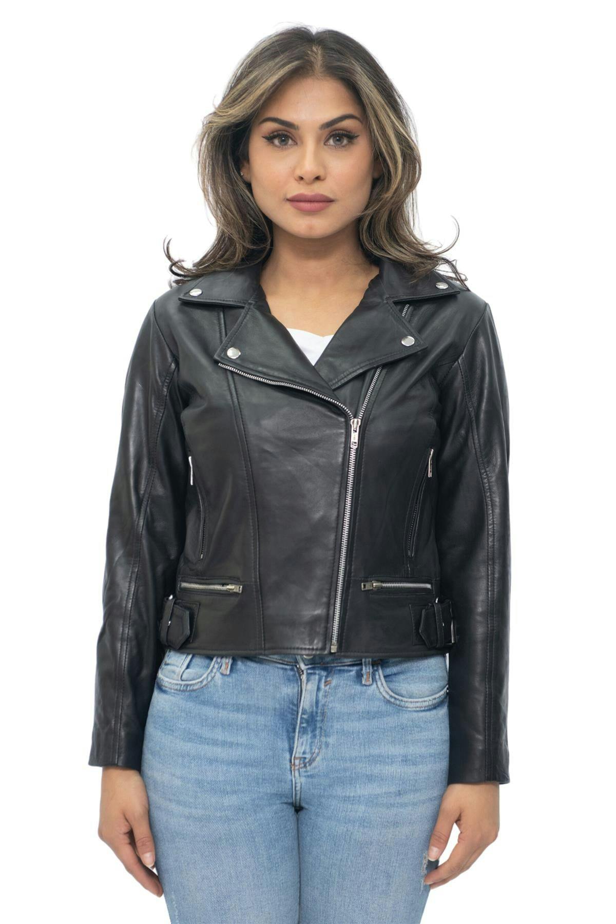 Infinity Leather Women's Black Leather Biker Jacket-Stockholm - Uk S/10 | Eu 36 | Us 6