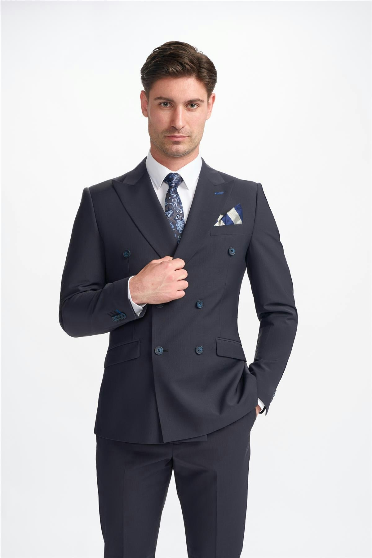 House Of Cavani Bond Midnight Navy Double Breasted Blazer - 52 Inch Chest