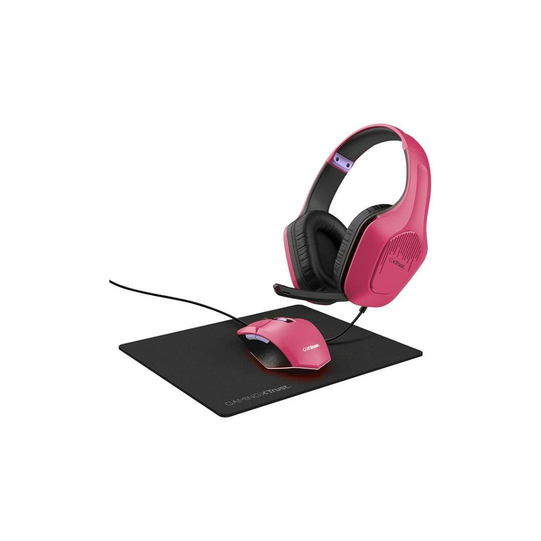 Trust Pink Gxt790p Gaming Tridox 3-In-1 Gaming Pc Bundle Headset Mouse & Mat - 1 - Headset, Mouse And Mat