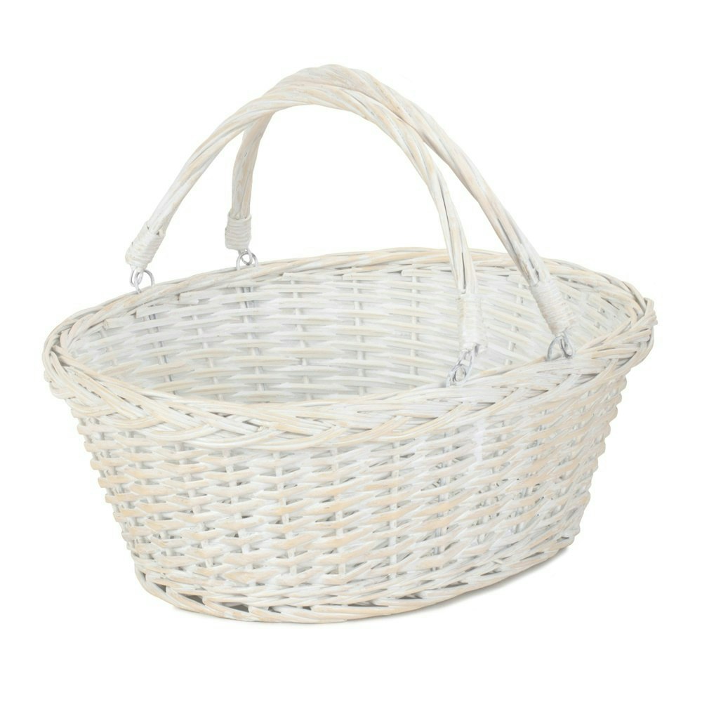 Rackhams Red Unlined Whitewash Swing Handle Wicker Shopping Basket - Large